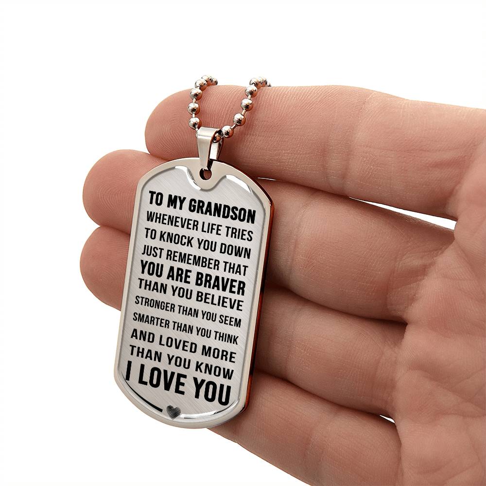 Jewelry Grandson Gift, "Always Remember", Luxury Dog Tag Necklace.