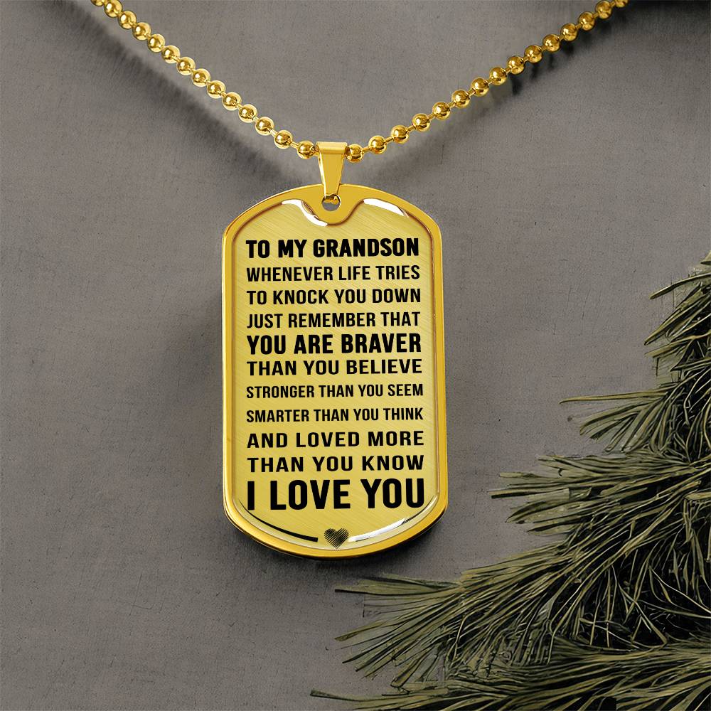 Jewelry Grandson Gift, "Always Remember", Luxury Dog Tag Necklace.