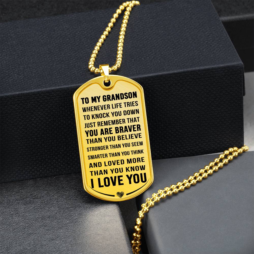 Jewelry Grandson Gift, "Always Remember", Luxury Dog Tag Necklace.