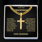 Jewelry Grandson Gift From Grandma,"Never Forget",Cross Cuban Chain. Grandson Gift From Grandma,"Never Forget",Cross Cuban Chain.