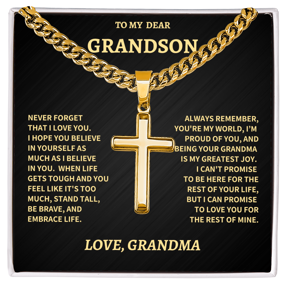 Jewelry Grandson Gift From Grandma,"Never Forget",Cross Cuban Chain. Grandson Gift From Grandma,"Never Forget",Cross Cuban Chain.