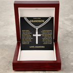 Jewelry Grandson Gift From Grandma,"Never Forget",Cross Cuban Chain. Grandson Gift From Grandma,"Never Forget",Cross Cuban Chain.