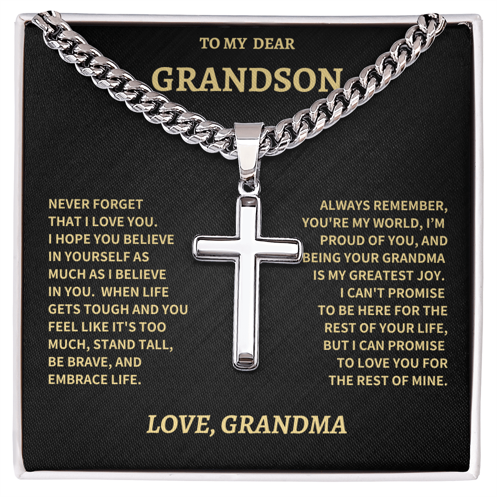 Jewelry Grandson Gift From Grandma,"Never Forget",Cross Cuban Chain. Grandson Gift From Grandma,"Never Forget",Cross Cuban Chain.