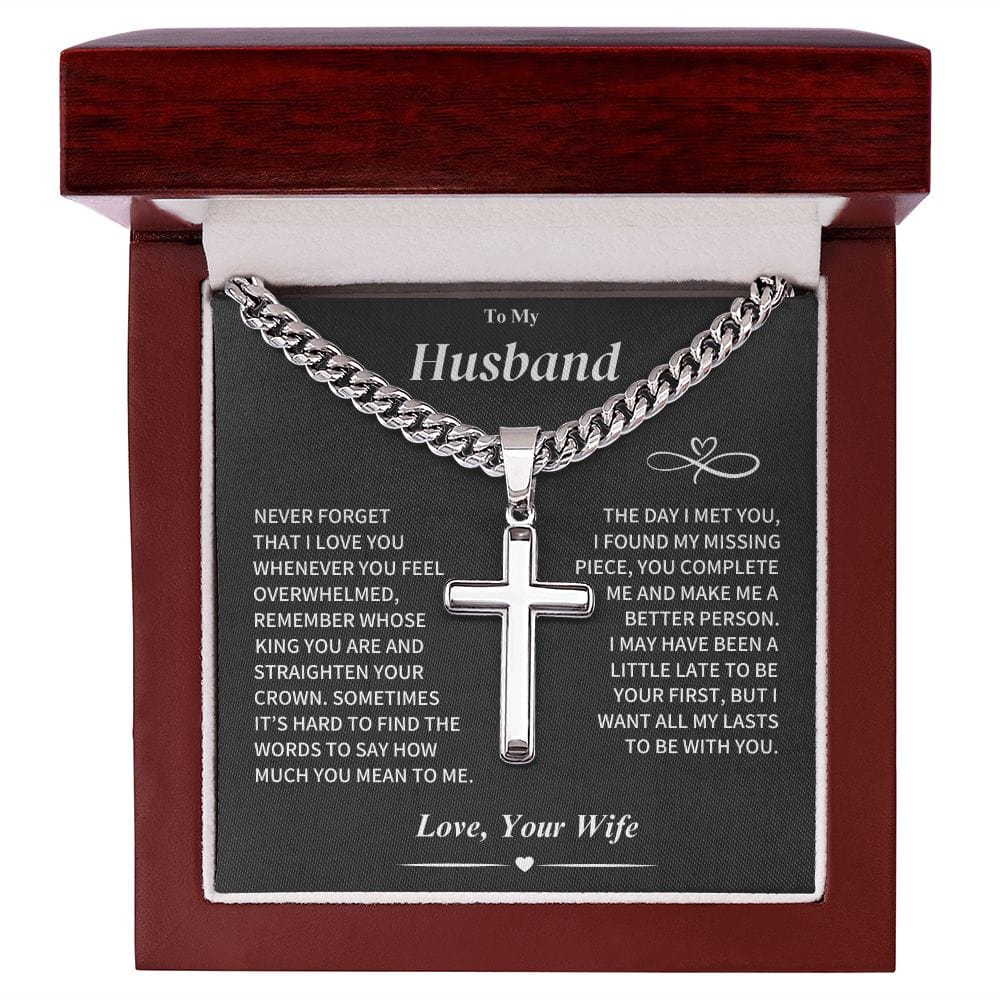 Jewelry Husband Gift- Cuban Chain with Artisan Cross Necklace