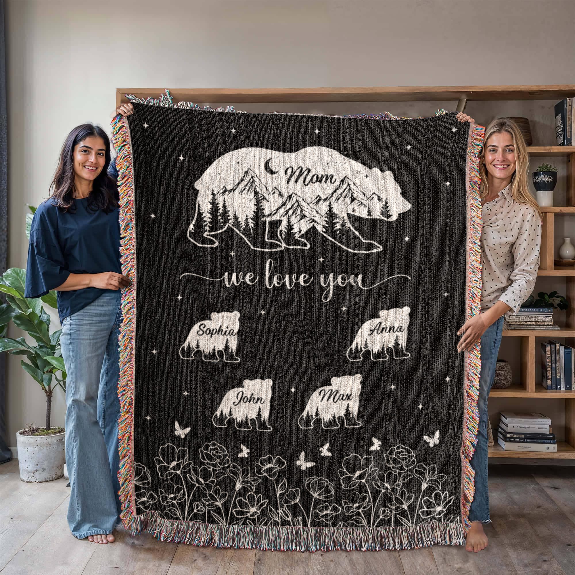 Blankets Personalized Bear Family Woven Blanket – Custom Name Mom Bear Throw, We Love You Gift from Kids Personalized Bear Family Woven Blanket – Custom Name Mom Bear Throw, We Love You Gift from Kids