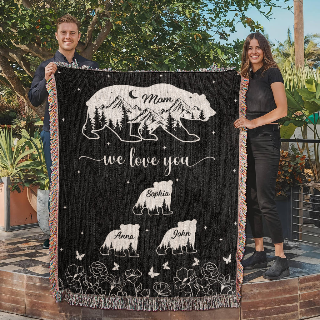 Blankets Personalized Bear Family Woven Blanket – Custom Name Mom Bear Throw, We Love You Gift from Kids Personalized Bear Family Woven Blanket – Custom Name Mom Bear Throw, We Love You Gift from Kids