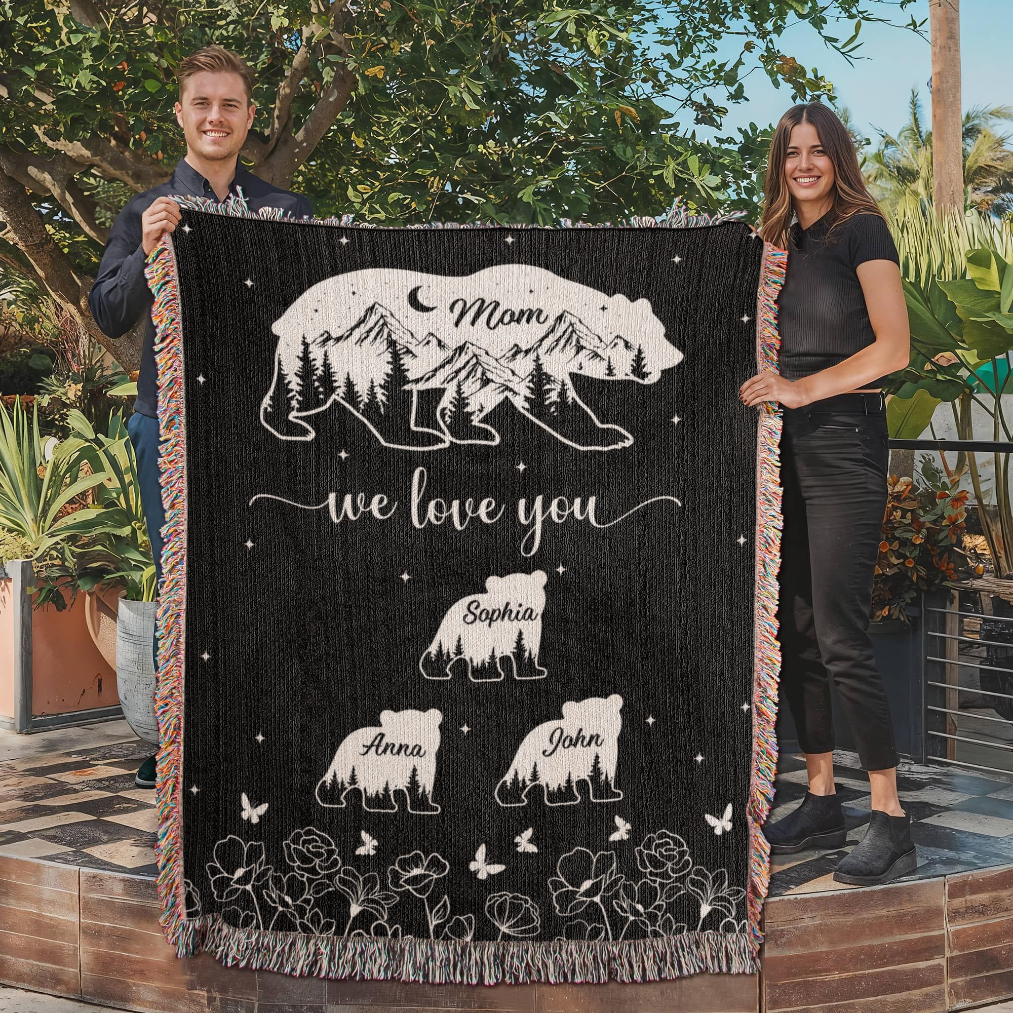 Blankets Personalized Bear Family Woven Blanket – Custom Name Mom Bear Throw, We Love You Gift from Kids Personalized Bear Family Woven Blanket – Custom Name Mom Bear Throw, We Love You Gift from Kids