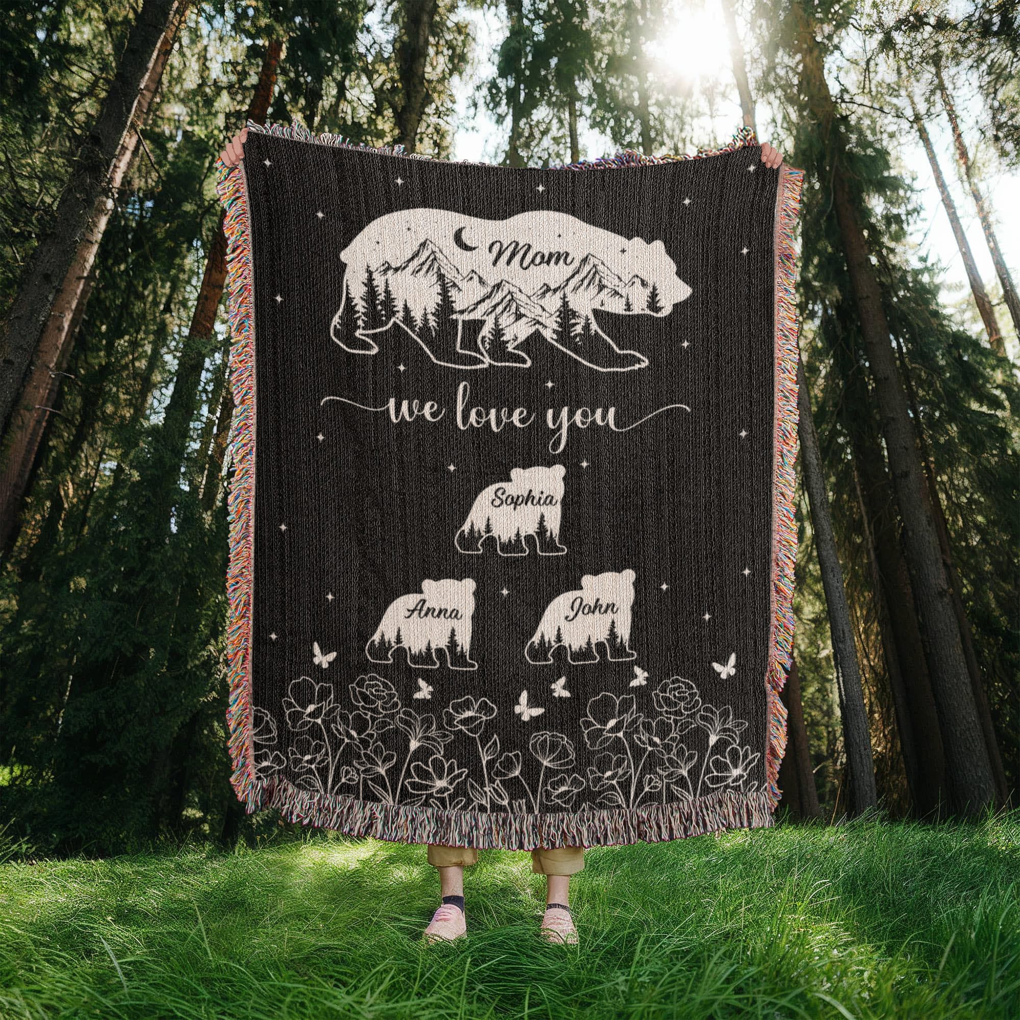 Blankets Personalized Bear Family Woven Blanket – Custom Name Mom Bear Throw, We Love You Gift from Kids Personalized Bear Family Woven Blanket – Custom Name Mom Bear Throw, We Love You Gift from Kids