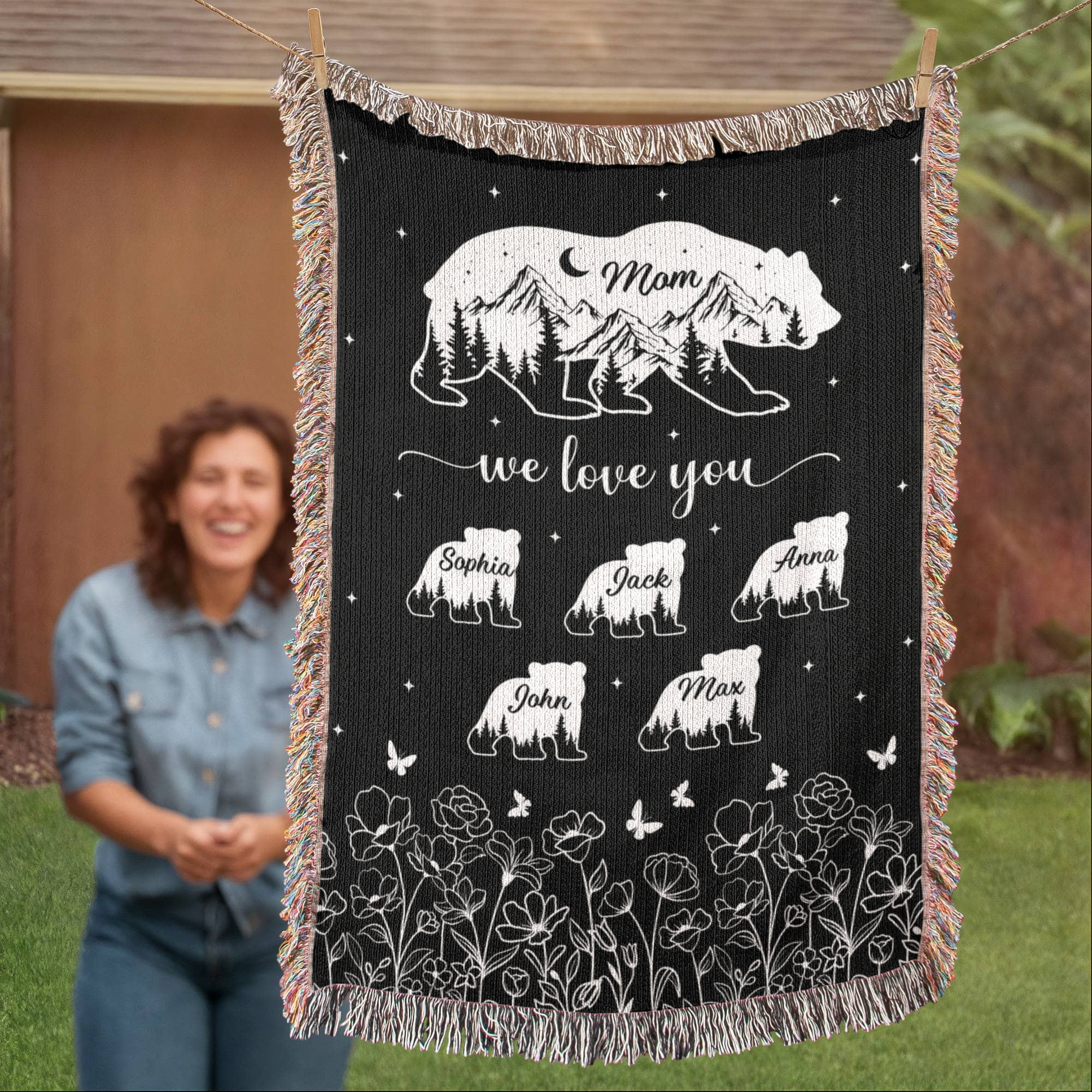 Blankets Personalized Bear Family Woven Blanket – Custom Name Mom Bear Throw, We Love You Gift from Kids Personalized Bear Family Woven Blanket – Custom Name Mom Bear Throw, We Love You Gift from Kids