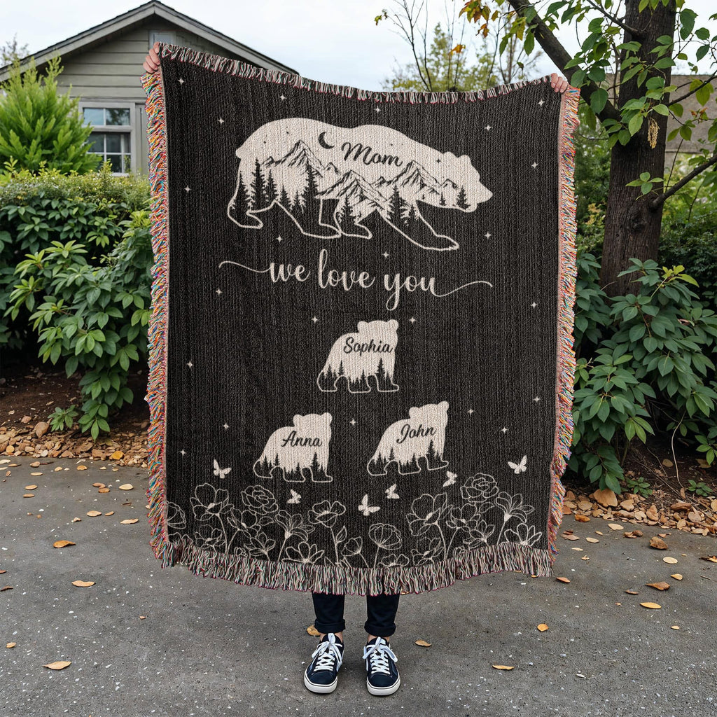 Blankets Personalized Bear Family Woven Blanket – Custom Name Mom Bear Throw, We Love You Gift from Kids Personalized Bear Family Woven Blanket – Custom Name Mom Bear Throw, We Love You Gift from Kids