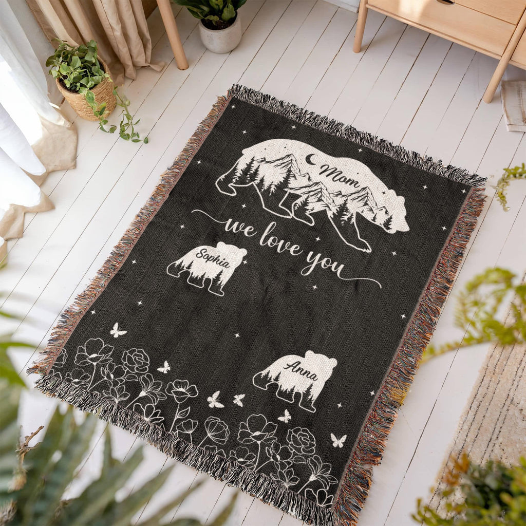 Blankets Personalized Bear Family Woven Blanket – Custom Name Mom Bear Throw, We Love You Gift from Kids Personalized Bear Family Woven Blanket – Custom Name Mom Bear Throw, We Love You Gift from Kids