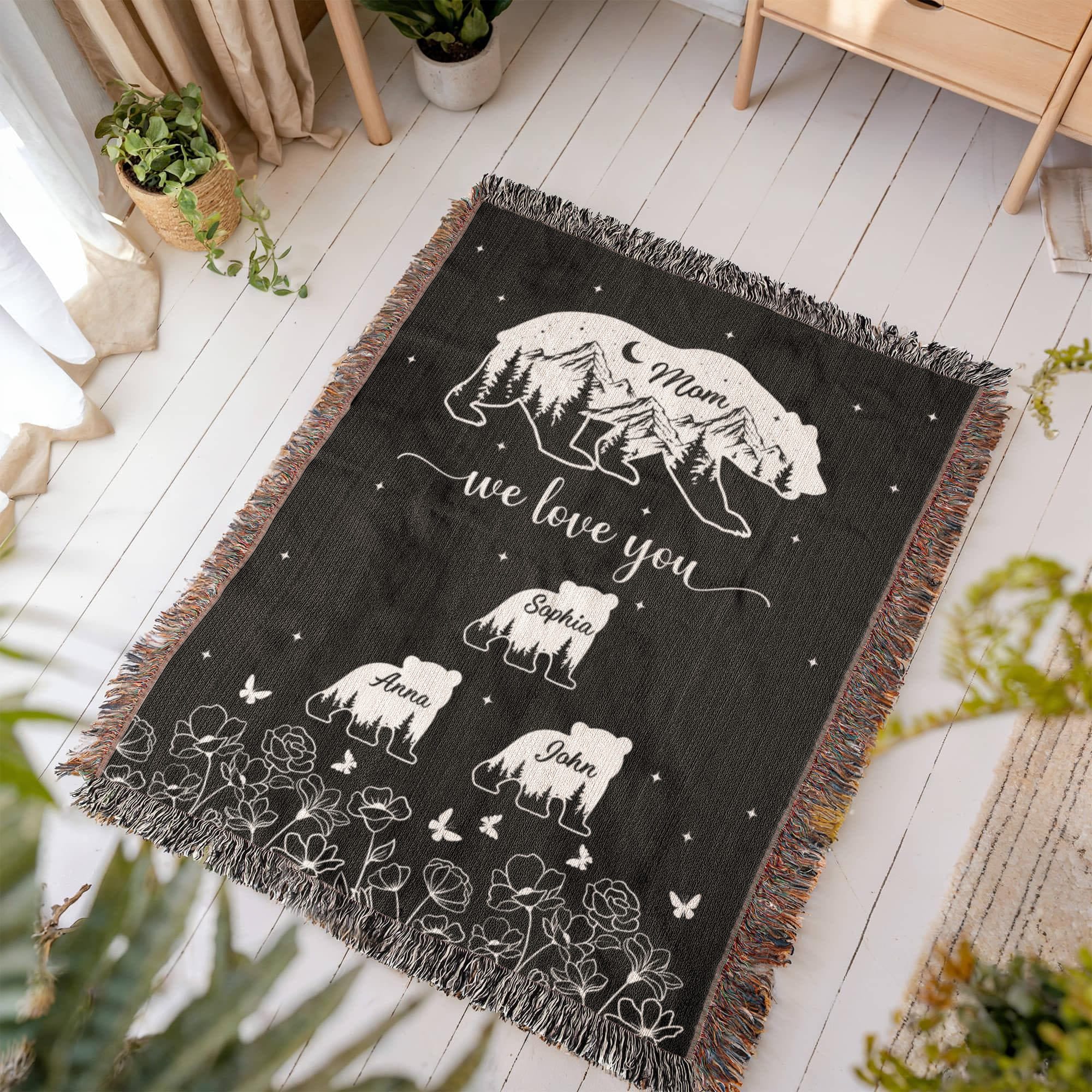 Blankets Personalized Bear Family Woven Blanket – Custom Name Mom Bear Throw, We Love You Gift from Kids Personalized Bear Family Woven Blanket – Custom Name Mom Bear Throw, We Love You Gift from Kids