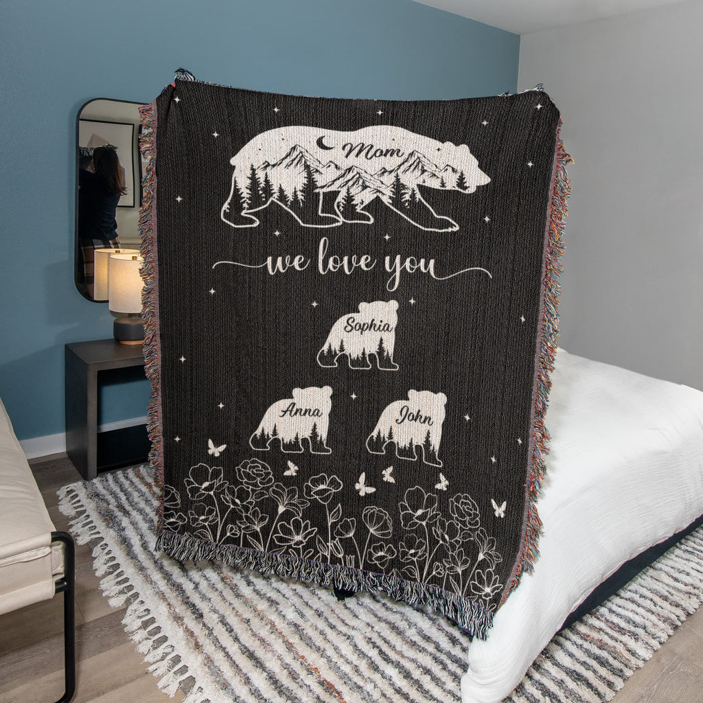 Blankets Personalized Bear Family Woven Blanket – Custom Name Mom Bear Throw, We Love You Gift from Kids Personalized Bear Family Woven Blanket – Custom Name Mom Bear Throw, We Love You Gift from Kids