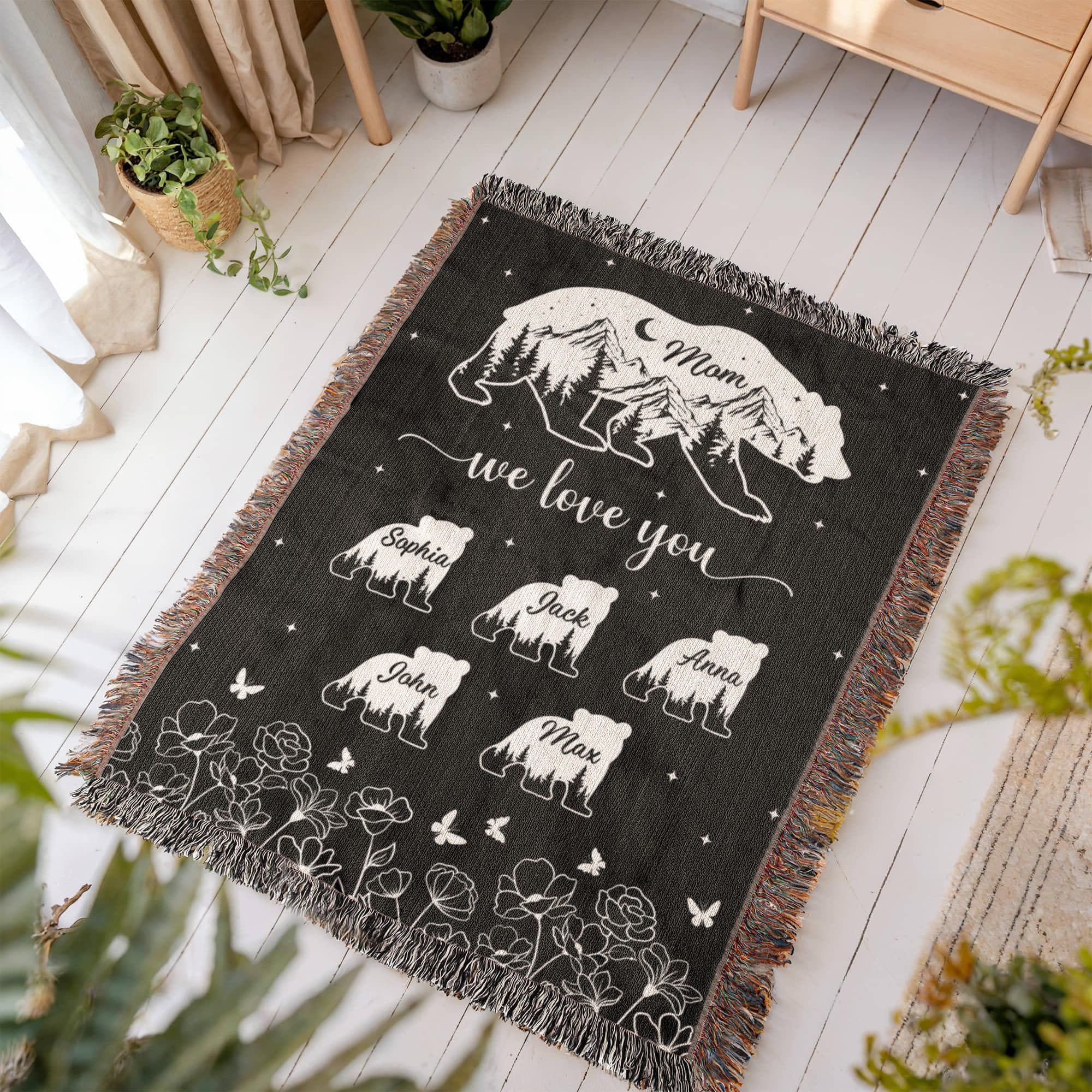 Blankets Personalized Bear Family Woven Blanket – Custom Name Mom Bear Throw, We Love You Gift from Kids Personalized Bear Family Woven Blanket – Custom Name Mom Bear Throw, We Love You Gift from Kids