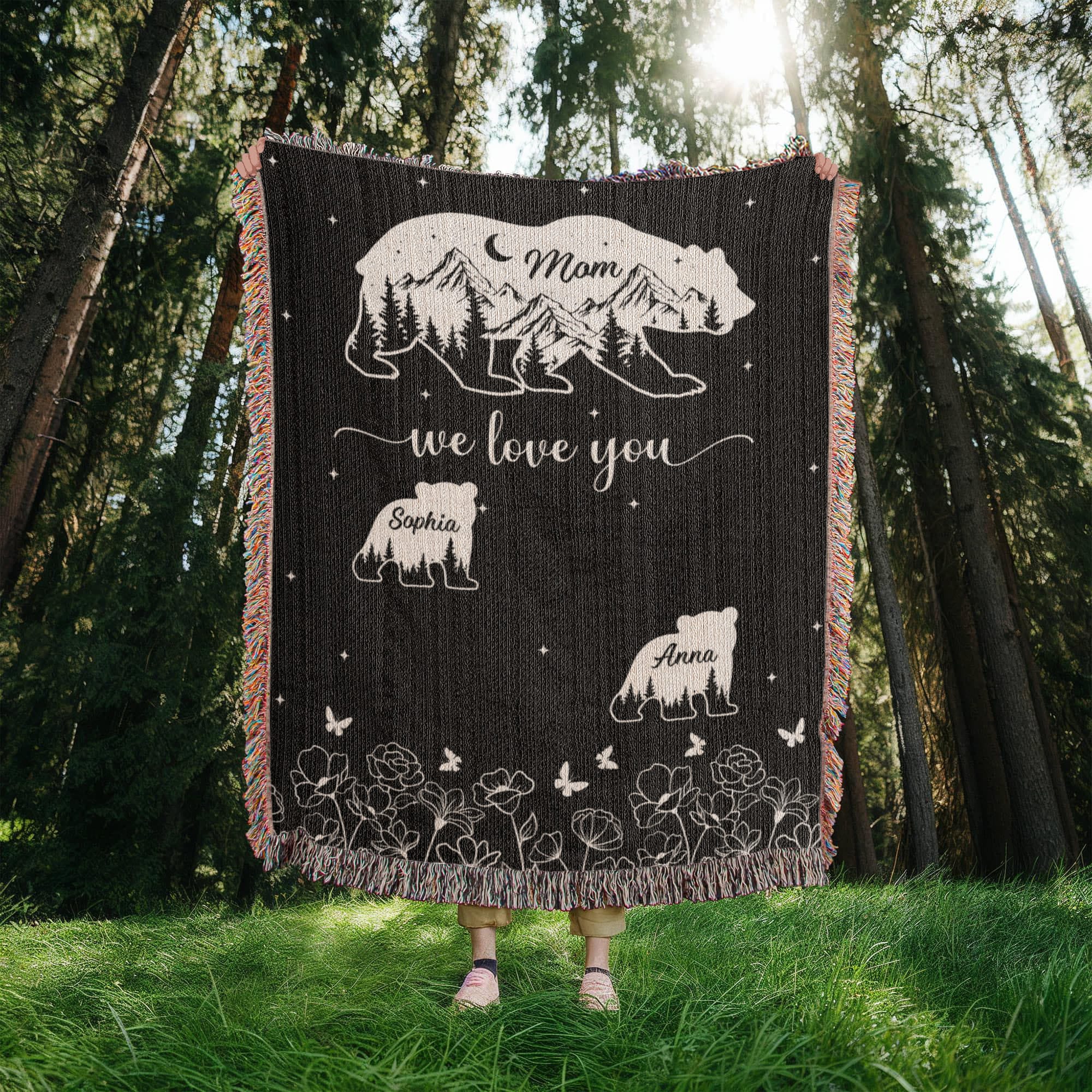 Blankets Personalized Bear Family Woven Blanket – Custom Name Mom Bear Throw, We Love You Gift from Kids Personalized Bear Family Woven Blanket – Custom Name Mom Bear Throw, We Love You Gift from Kids