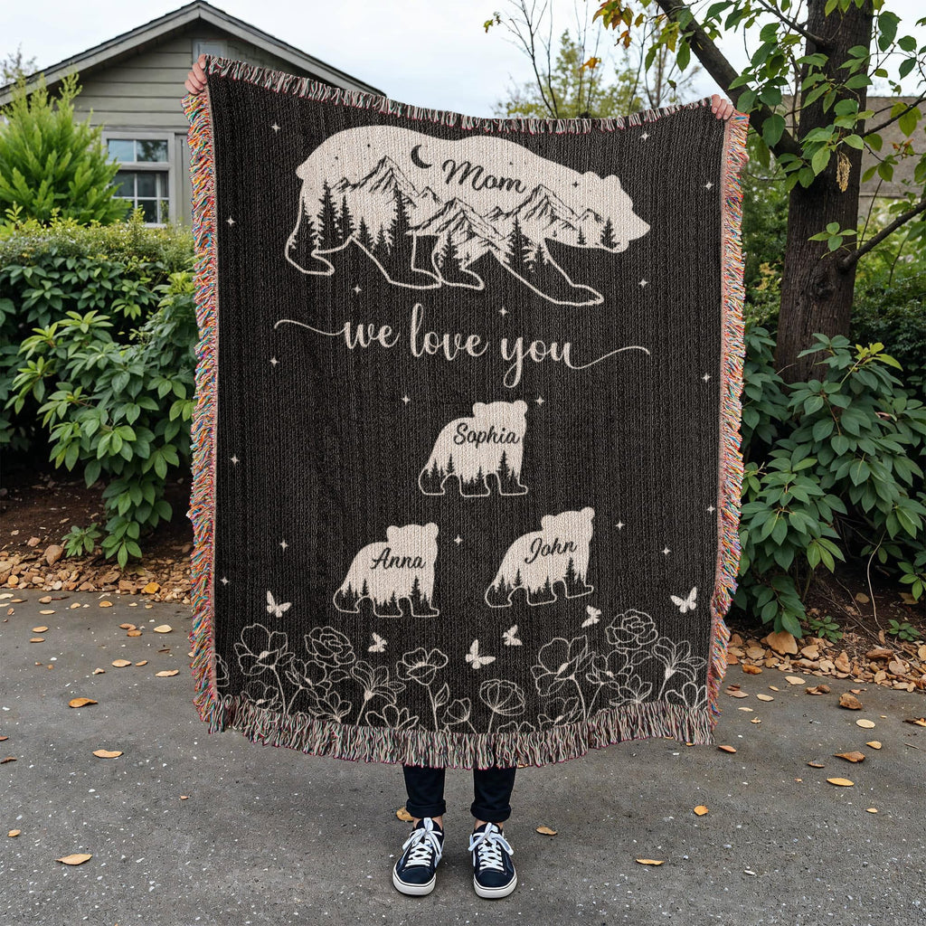 Blankets Personalized Bear Family Woven Blanket – Custom Name Mom Bear Throw, We Love You Gift from Kids Personalized Bear Family Woven Blanket – Custom Name Mom Bear Throw, We Love You Gift from Kids
