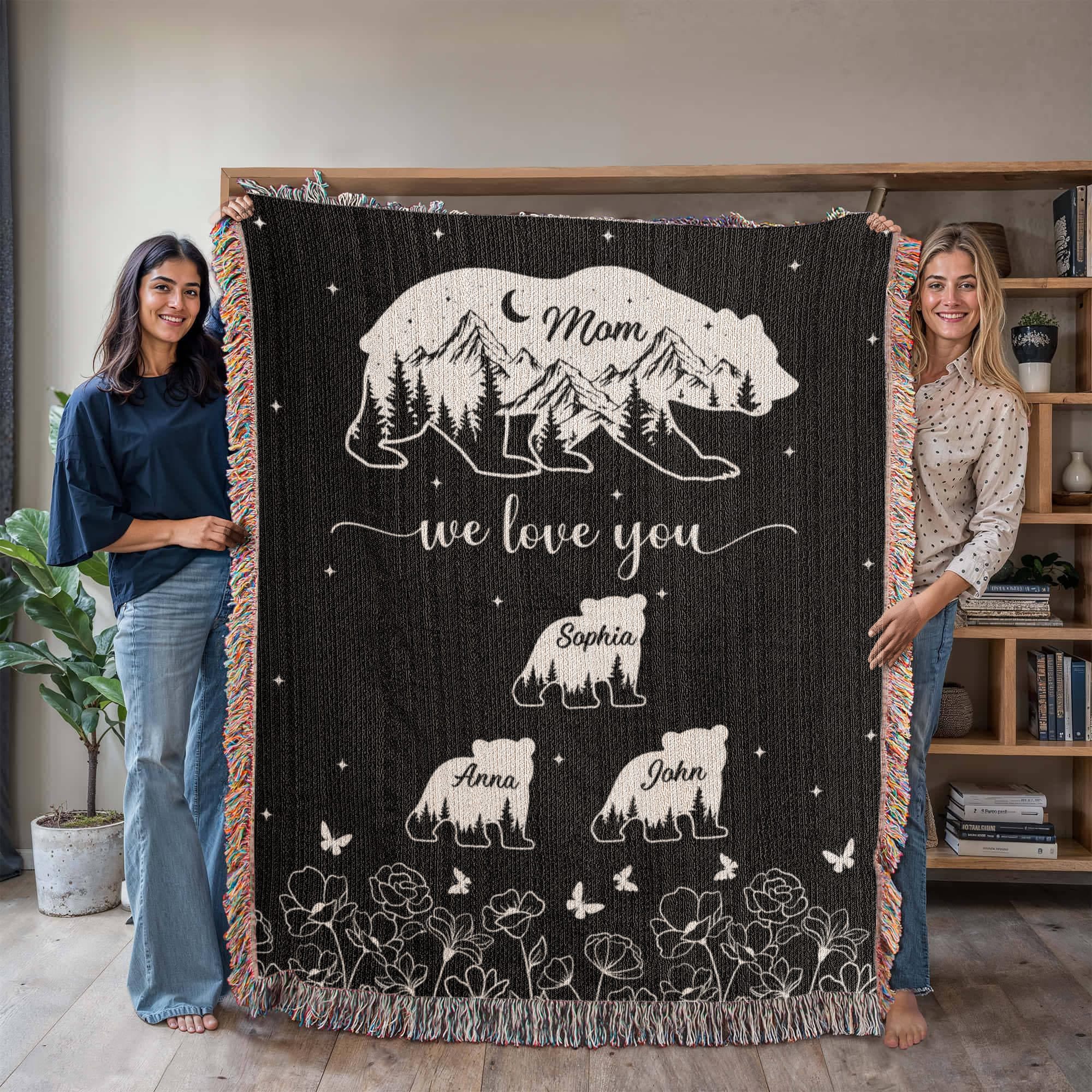Blankets Personalized Bear Family Woven Blanket – Custom Name Mom Bear Throw, We Love You Gift from Kids Personalized Bear Family Woven Blanket – Custom Name Mom Bear Throw, We Love You Gift from Kids
