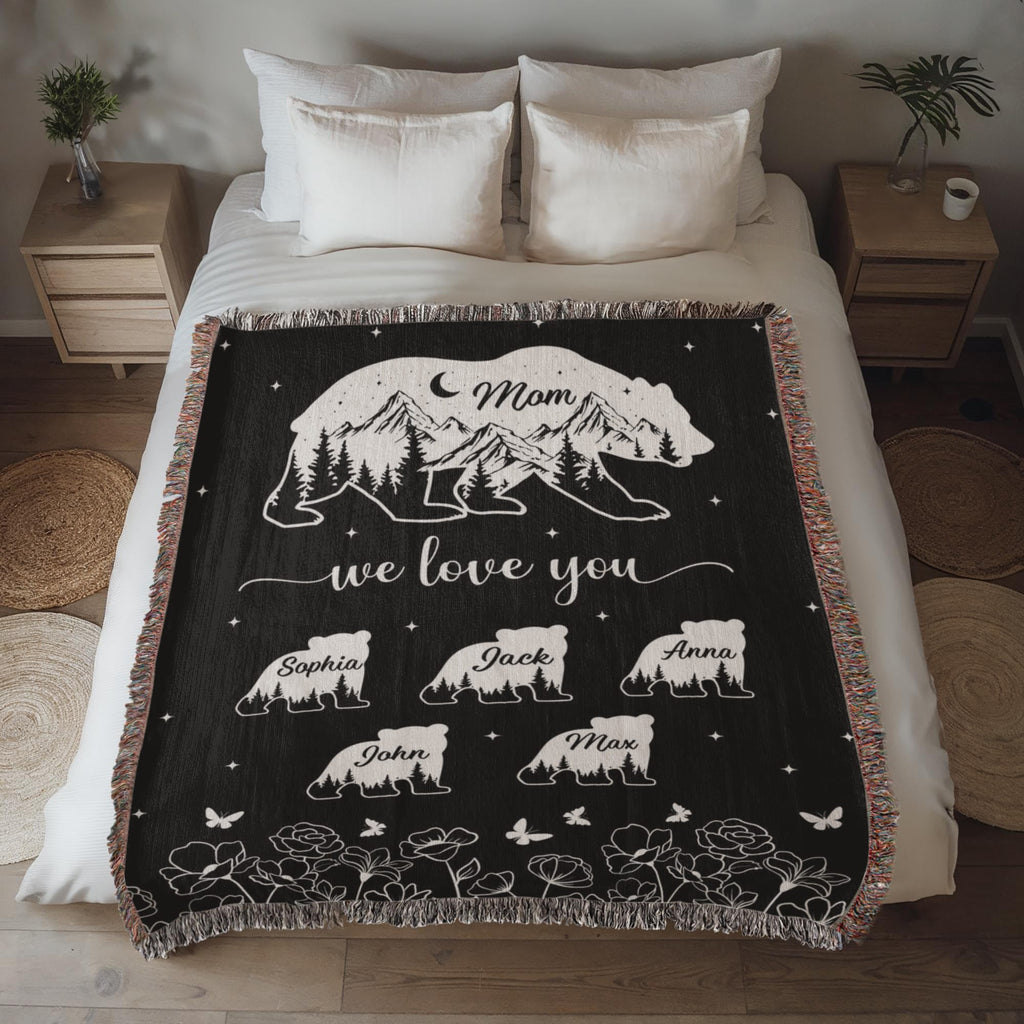 Blankets Personalized Bear Family Woven Blanket – Custom Name Mom Bear Throw, We Love You Gift from Kids Personalized Bear Family Woven Blanket – Custom Name Mom Bear Throw, We Love You Gift from Kids