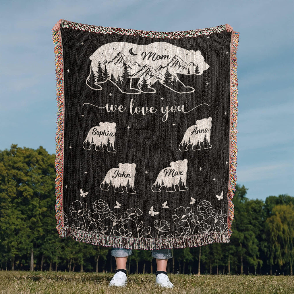 Blankets Personalized Bear Family Woven Blanket – Custom Name Mom Bear Throw, We Love You Gift from Kids Personalized Bear Family Woven Blanket – Custom Name Mom Bear Throw, We Love You Gift from Kids
