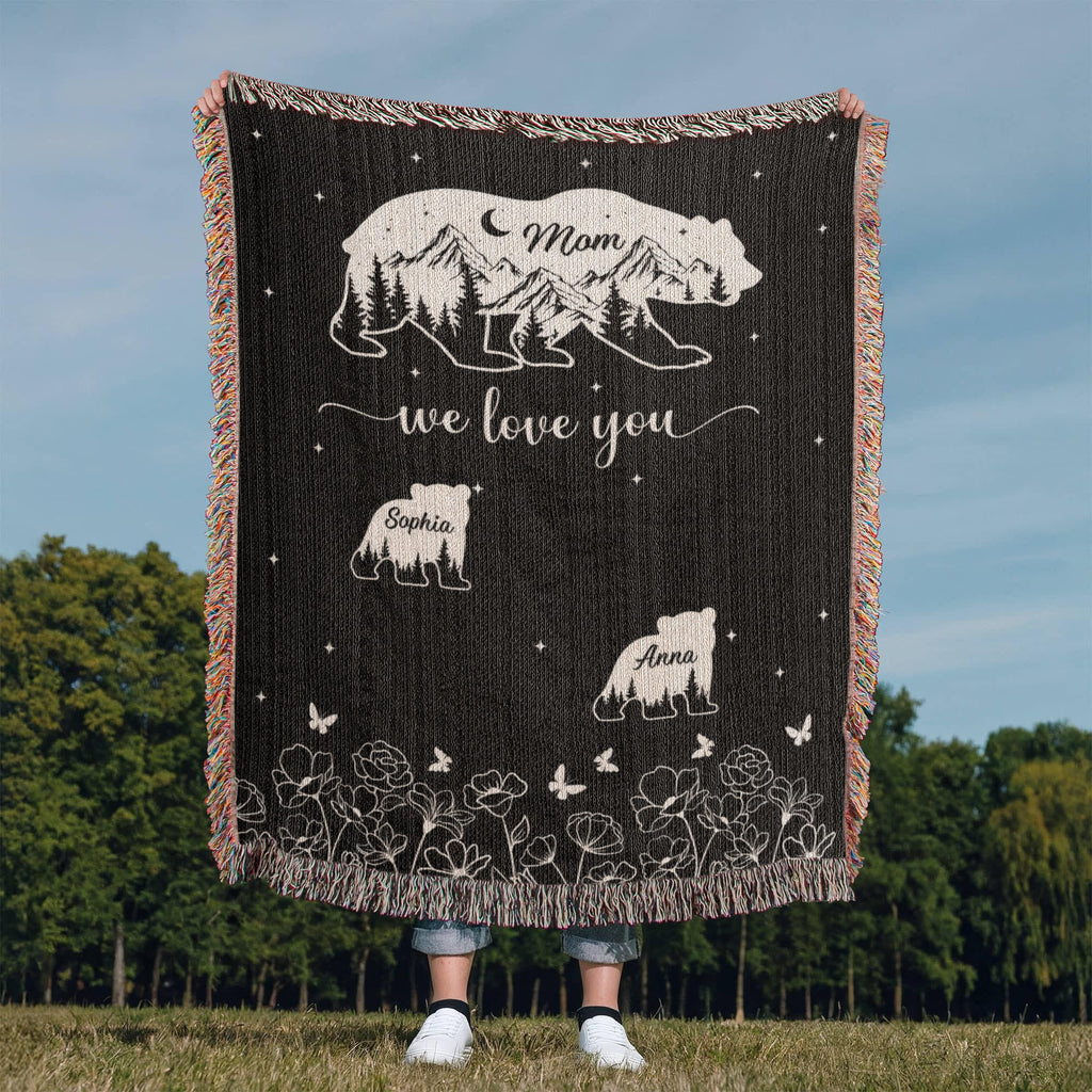 Blankets Personalized Bear Family Woven Blanket – Custom Name Mom Bear Throw, We Love You Gift from Kids Personalized Bear Family Woven Blanket – Custom Name Mom Bear Throw, We Love You Gift from Kids