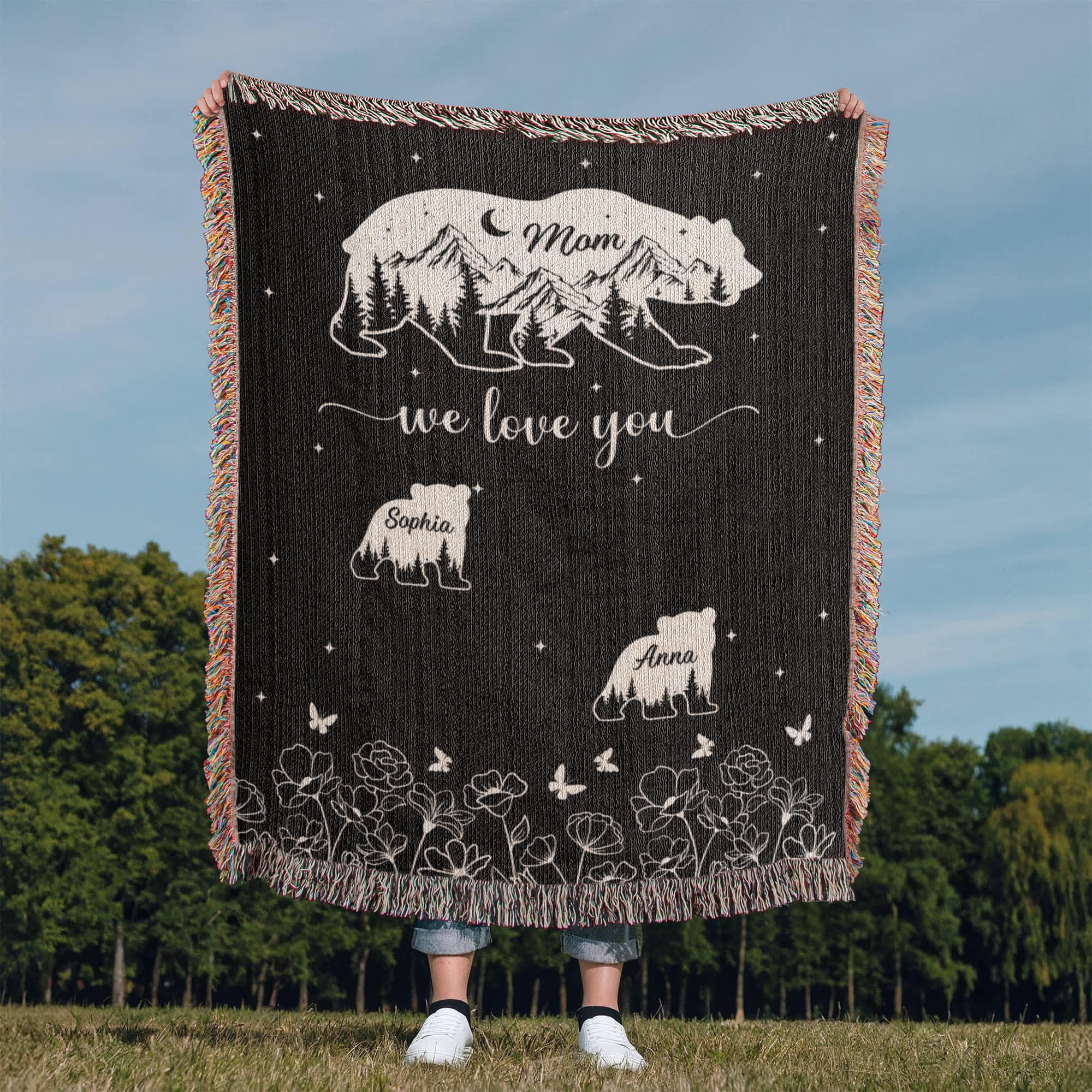 Blankets Personalized Bear Family Woven Blanket – Custom Name Mom Bear Throw, We Love You Gift from Kids Personalized Bear Family Woven Blanket – Custom Name Mom Bear Throw, We Love You Gift from Kids