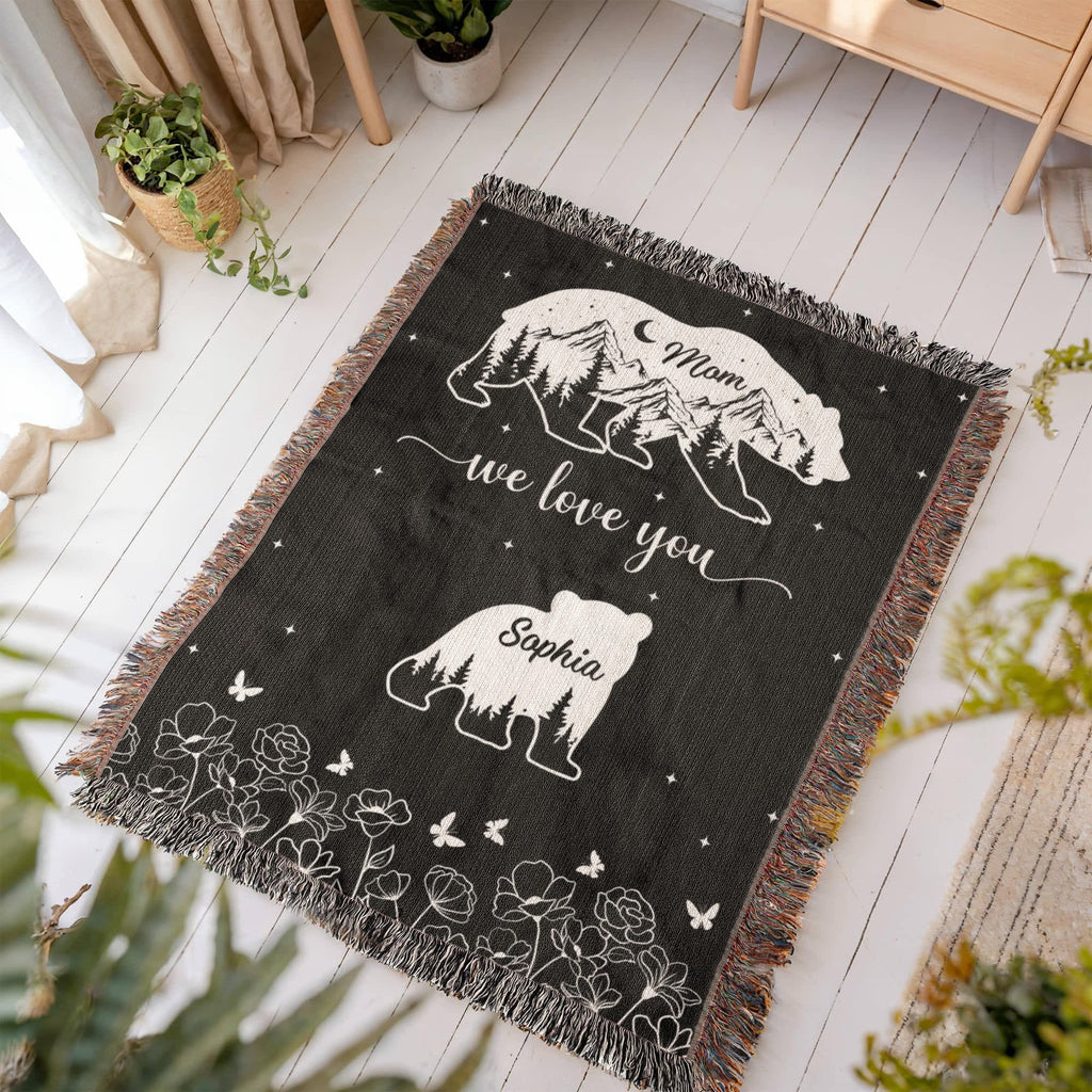 Blankets Personalized Bear Family Woven Blanket – Custom Name Mom Bear Throw, We Love You Gift from Kids Personalized Bear Family Woven Blanket – Custom Name Mom Bear Throw, We Love You Gift from Kids