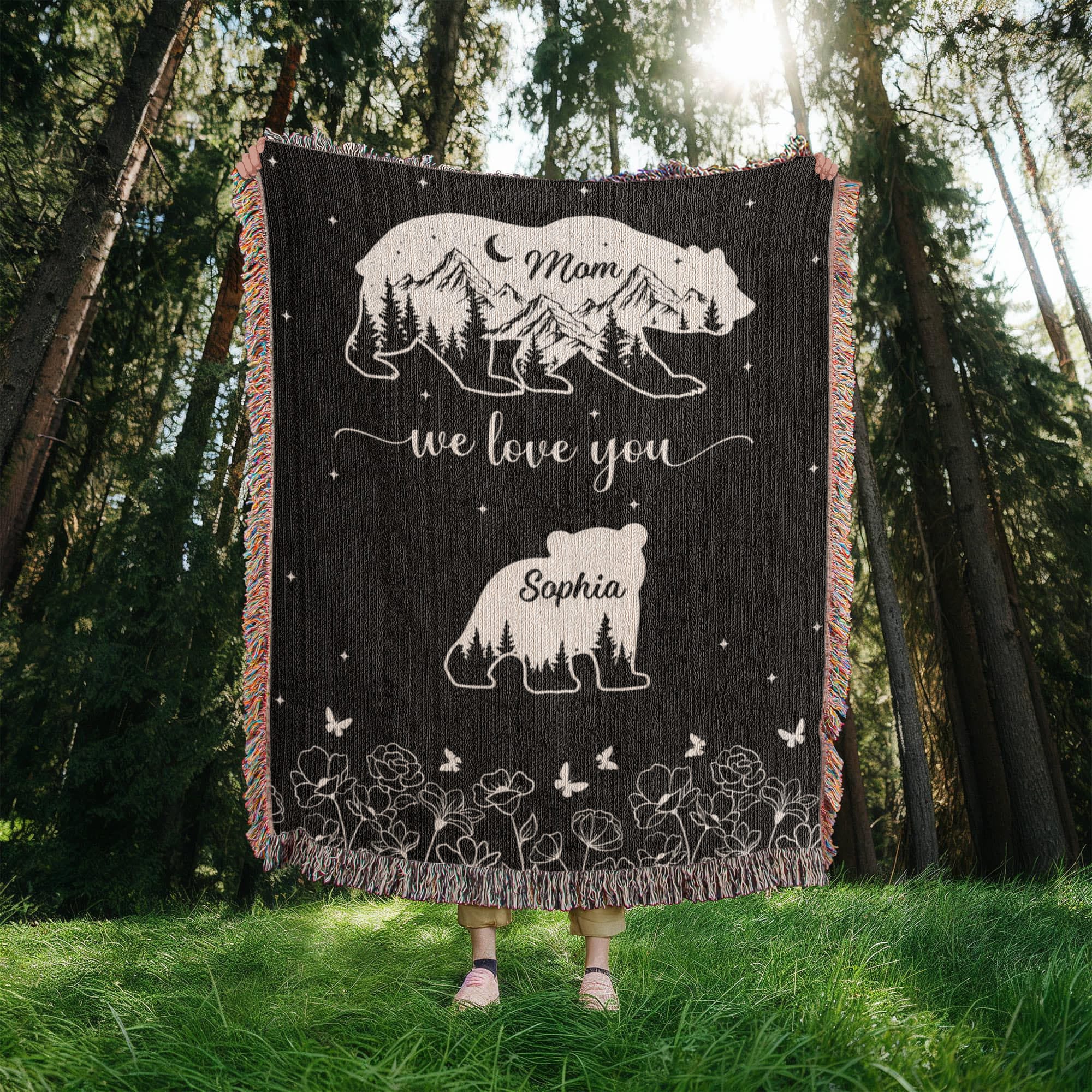 Blankets Personalized Bear Family Woven Blanket – Custom Name Mom Bear Throw, We Love You Gift from Kids Personalized Bear Family Woven Blanket – Custom Name Mom Bear Throw, We Love You Gift from Kids