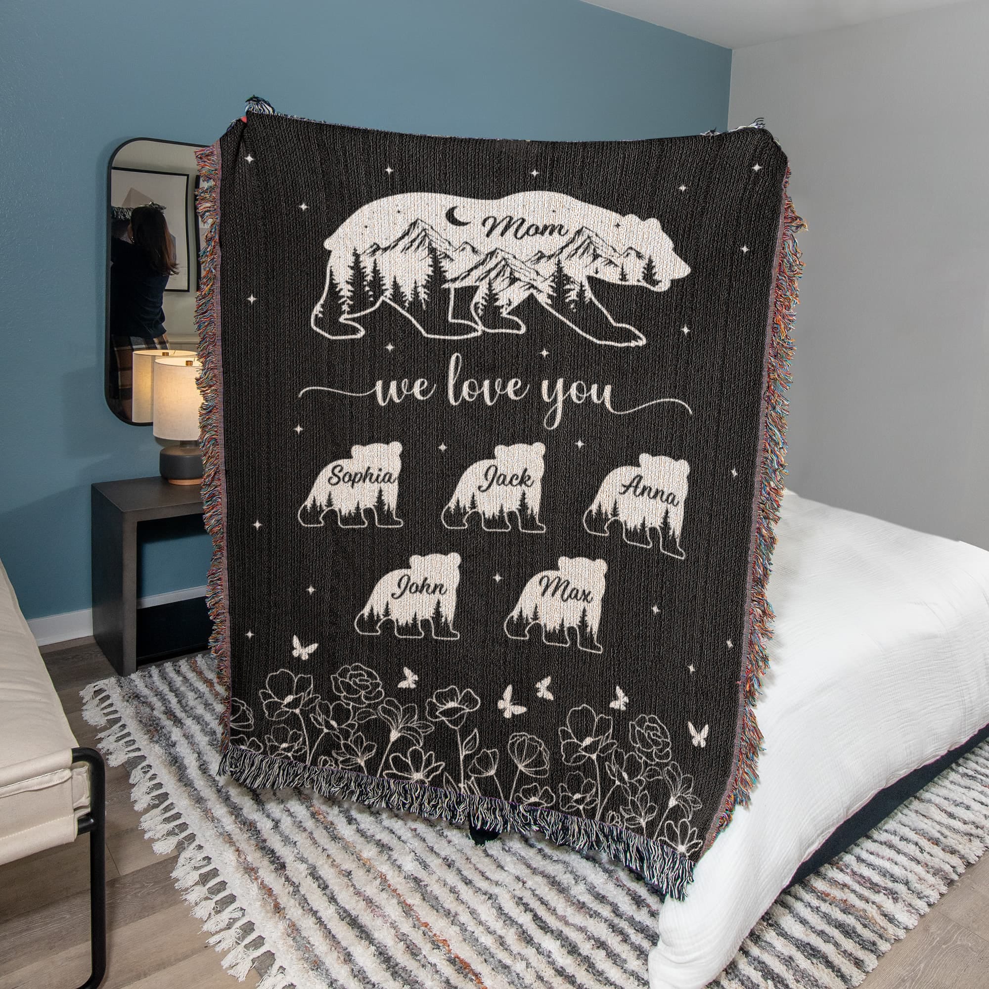 Blankets Personalized Bear Family Woven Blanket – Custom Name Mom Bear Throw, We Love You Gift from Kids Personalized Bear Family Woven Blanket – Custom Name Mom Bear Throw, We Love You Gift from Kids