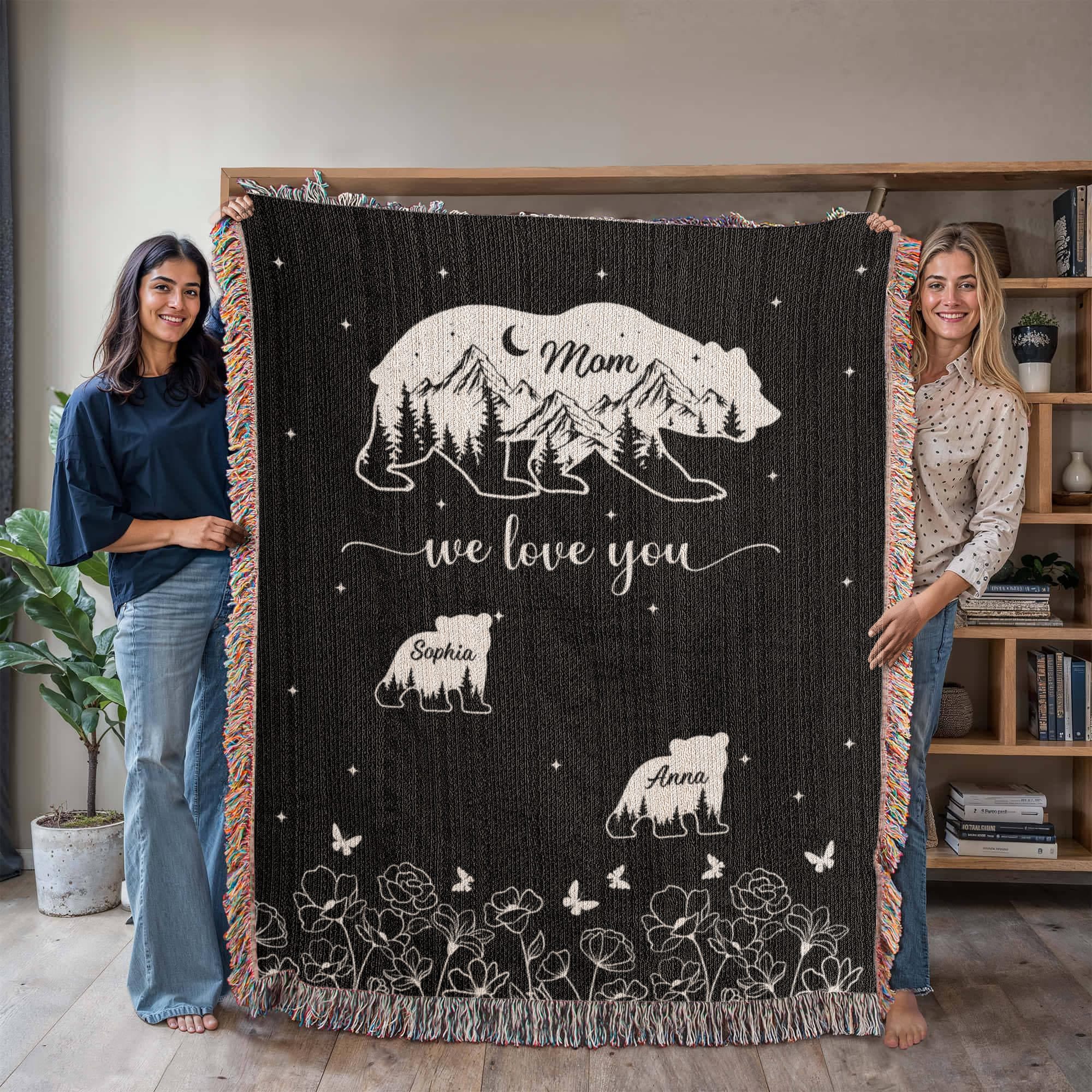 Blankets Personalized Bear Family Woven Blanket – Custom Name Mom Bear Throw, We Love You Gift from Kids Personalized Bear Family Woven Blanket – Custom Name Mom Bear Throw, We Love You Gift from Kids