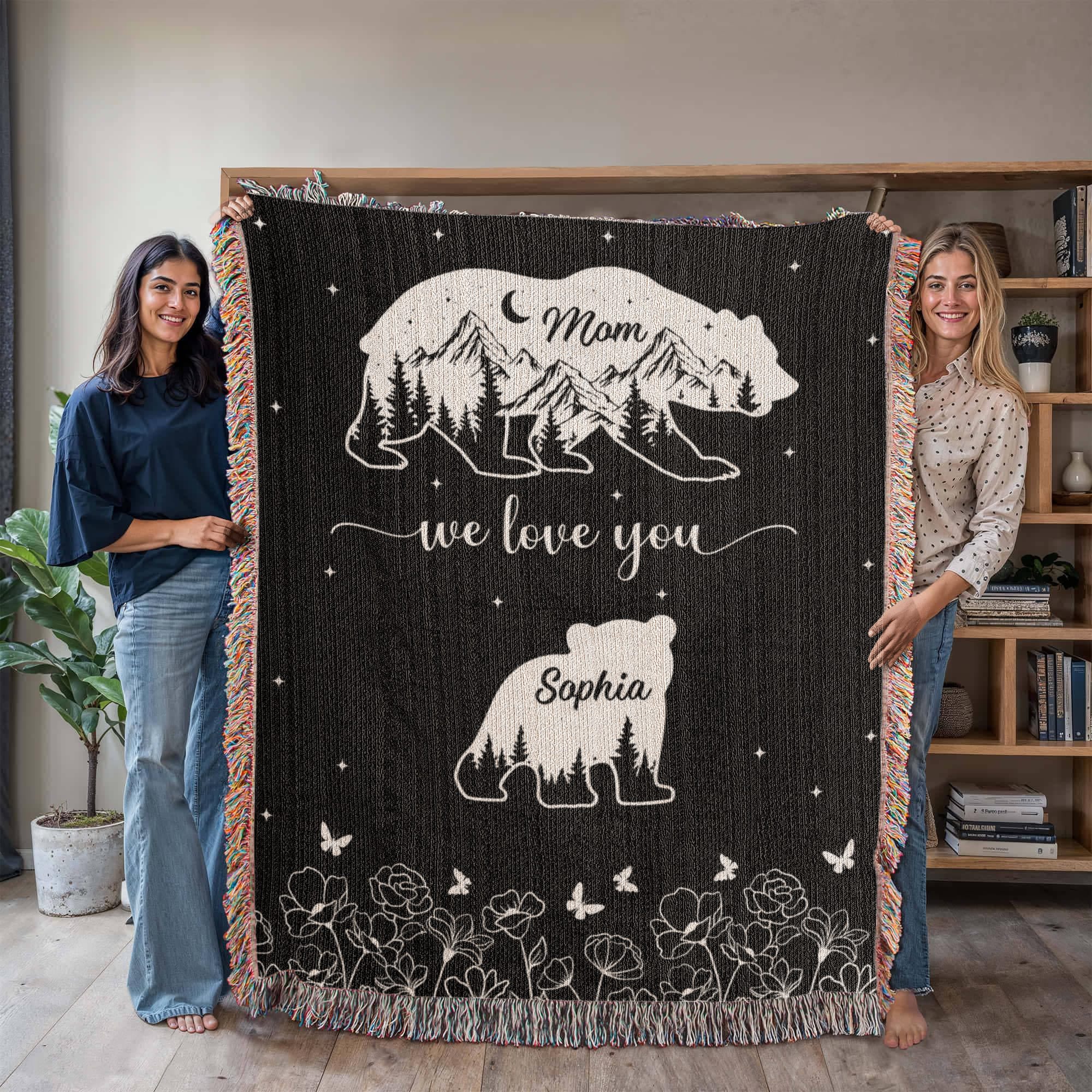 Blankets Personalized Bear Family Woven Blanket – Custom Name Mom Bear Throw, We Love You Gift from Kids Personalized Bear Family Woven Blanket – Custom Name Mom Bear Throw, We Love You Gift from Kids