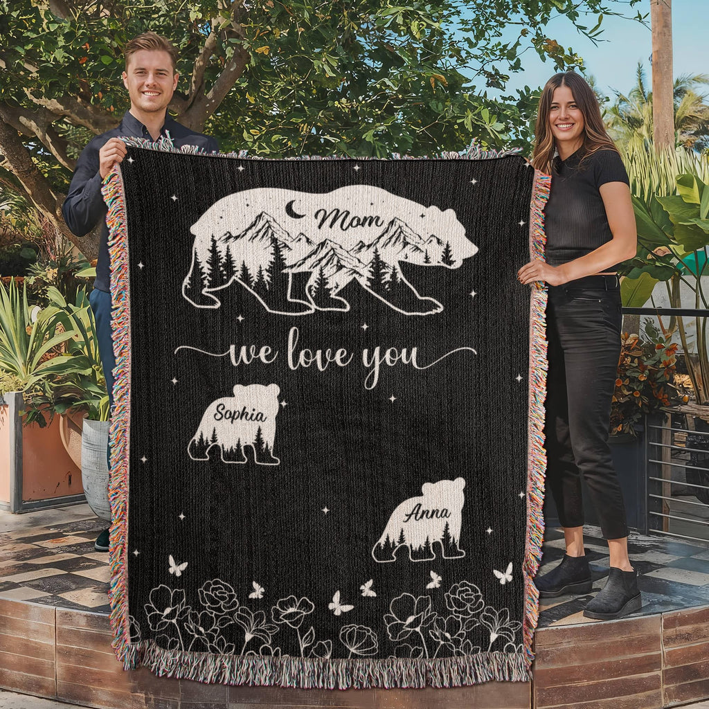 Blankets Personalized Bear Family Woven Blanket – Custom Name Mom Bear Throw, We Love You Gift from Kids Personalized Bear Family Woven Blanket – Custom Name Mom Bear Throw, We Love You Gift from Kids