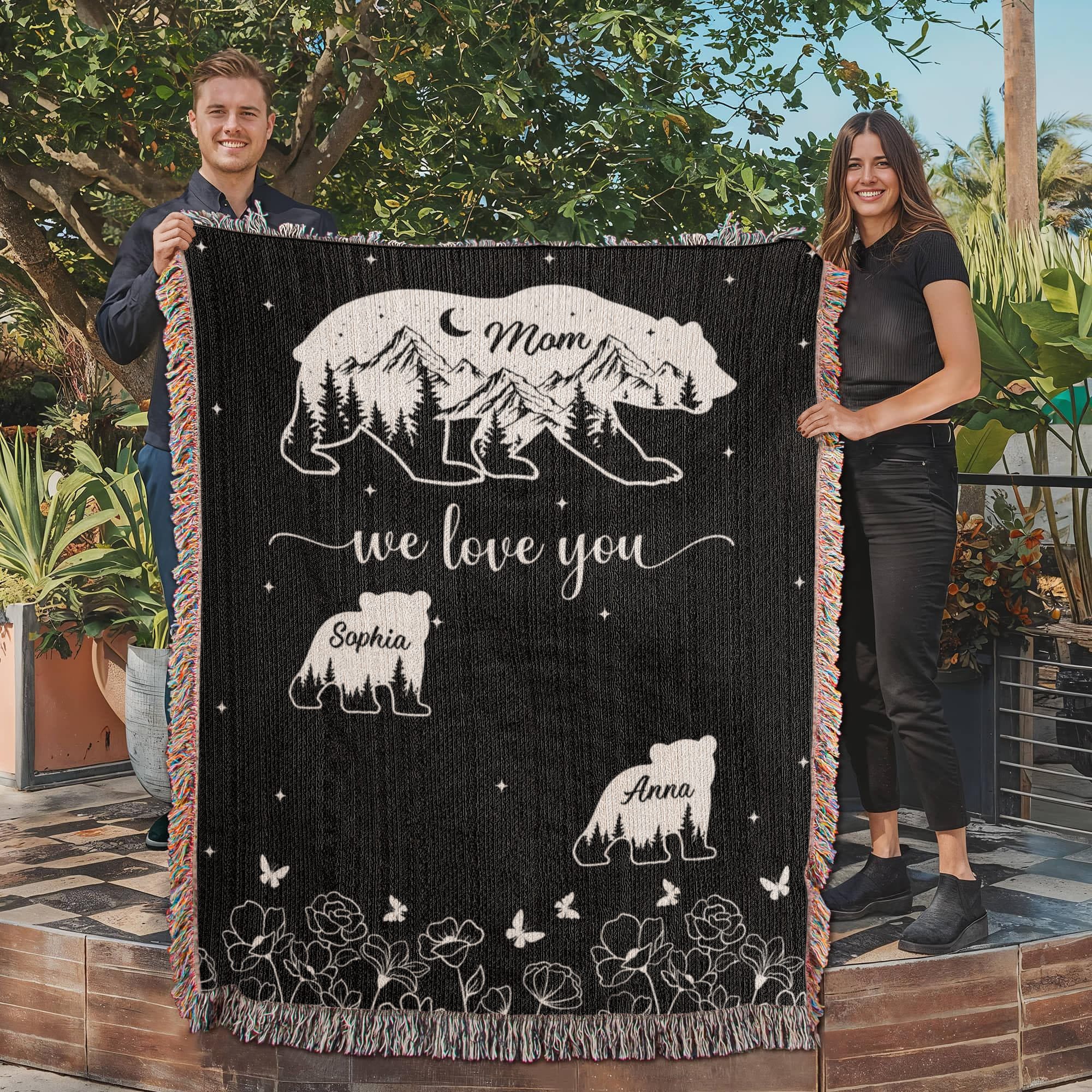 Blankets Personalized Bear Family Woven Blanket – Custom Name Mom Bear Throw, We Love You Gift from Kids Personalized Bear Family Woven Blanket – Custom Name Mom Bear Throw, We Love You Gift from Kids