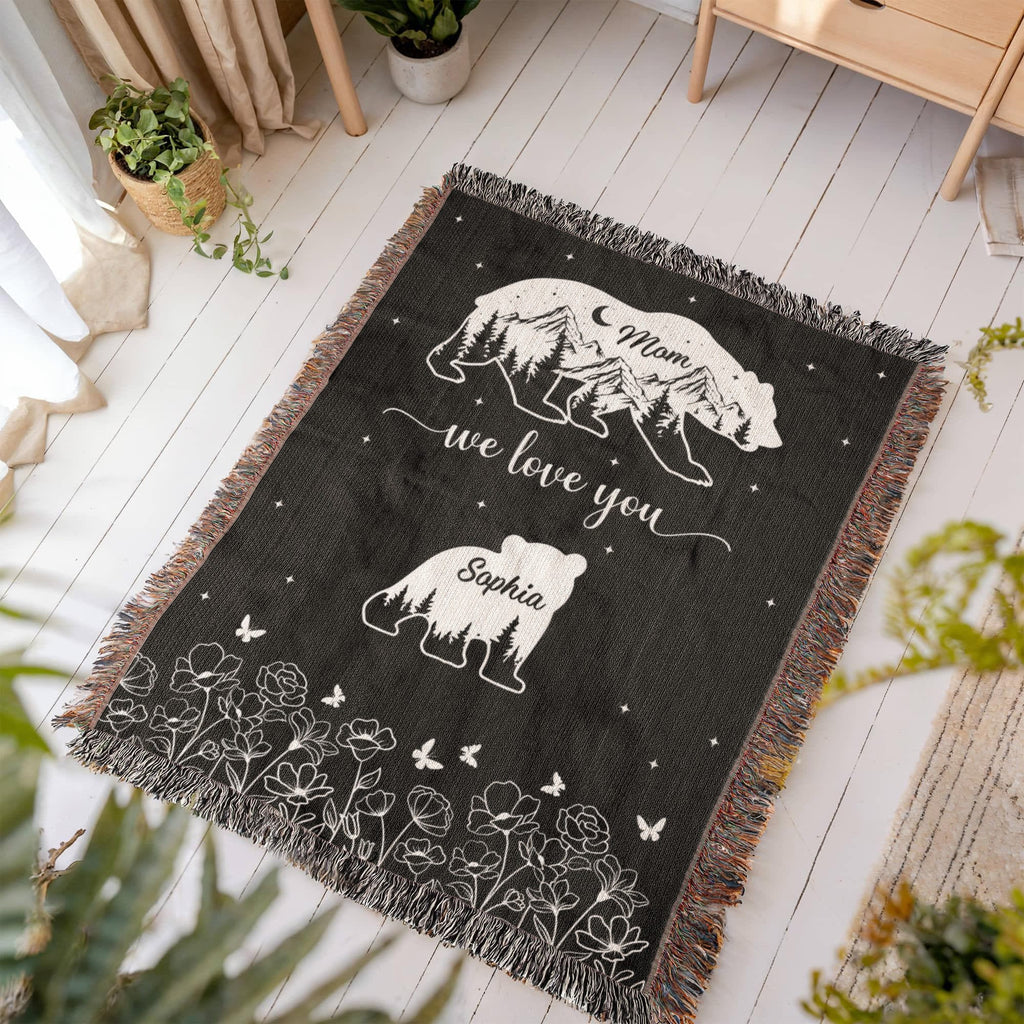Blankets Personalized Bear Family Woven Blanket – Custom Name Mom Bear Throw, We Love You Gift from Kids Personalized Bear Family Woven Blanket – Custom Name Mom Bear Throw, We Love You Gift from Kids