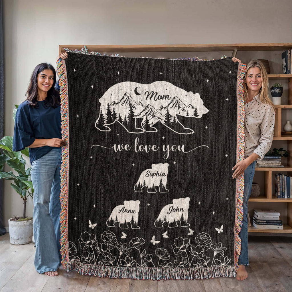Blankets Personalized Bear Family Woven Blanket – Custom Name Mom Bear Throw, We Love You Gift from Kids Personalized Bear Family Woven Blanket – Custom Name Mom Bear Throw, We Love You Gift from Kids
