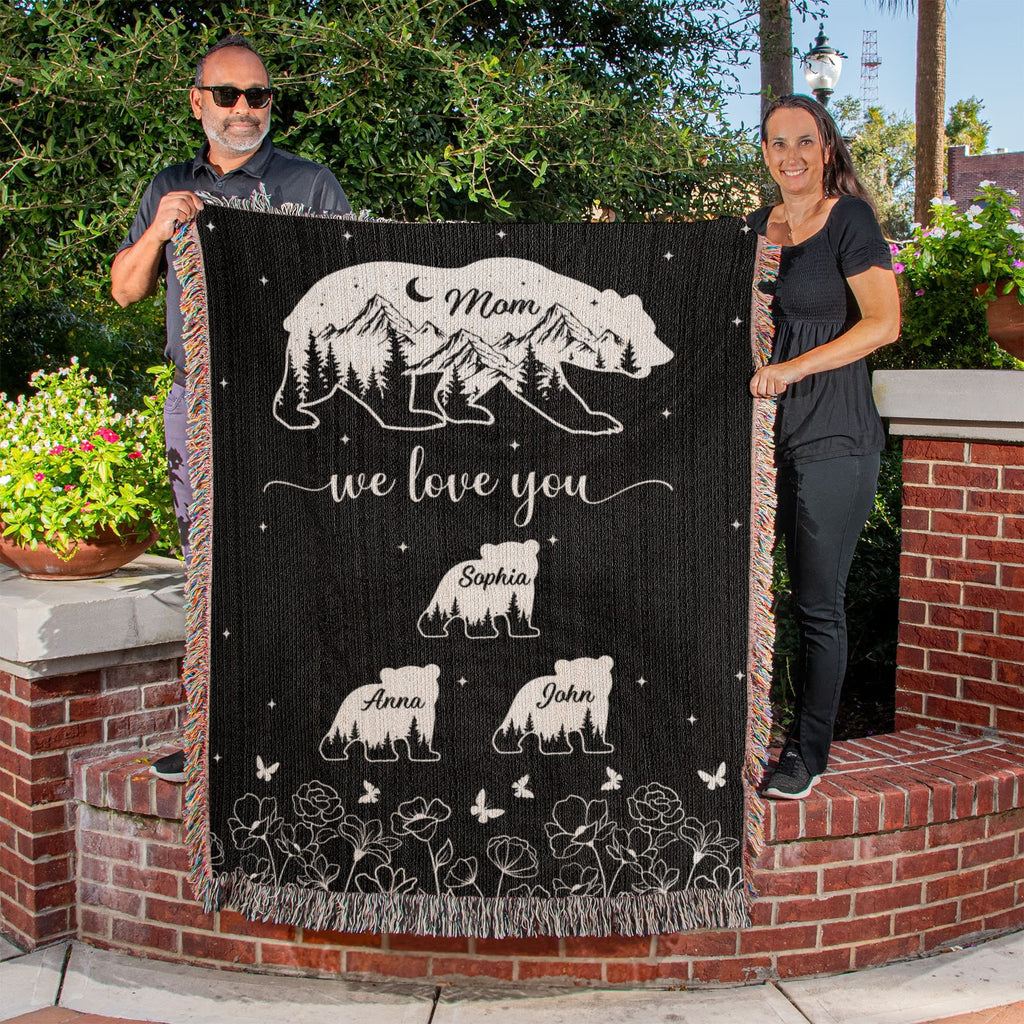 Blankets Personalized Bear Family Woven Blanket – Custom Name Mom Bear Throw, We Love You Gift from Kids Personalized Bear Family Woven Blanket – Custom Name Mom Bear Throw, We Love You Gift from Kids