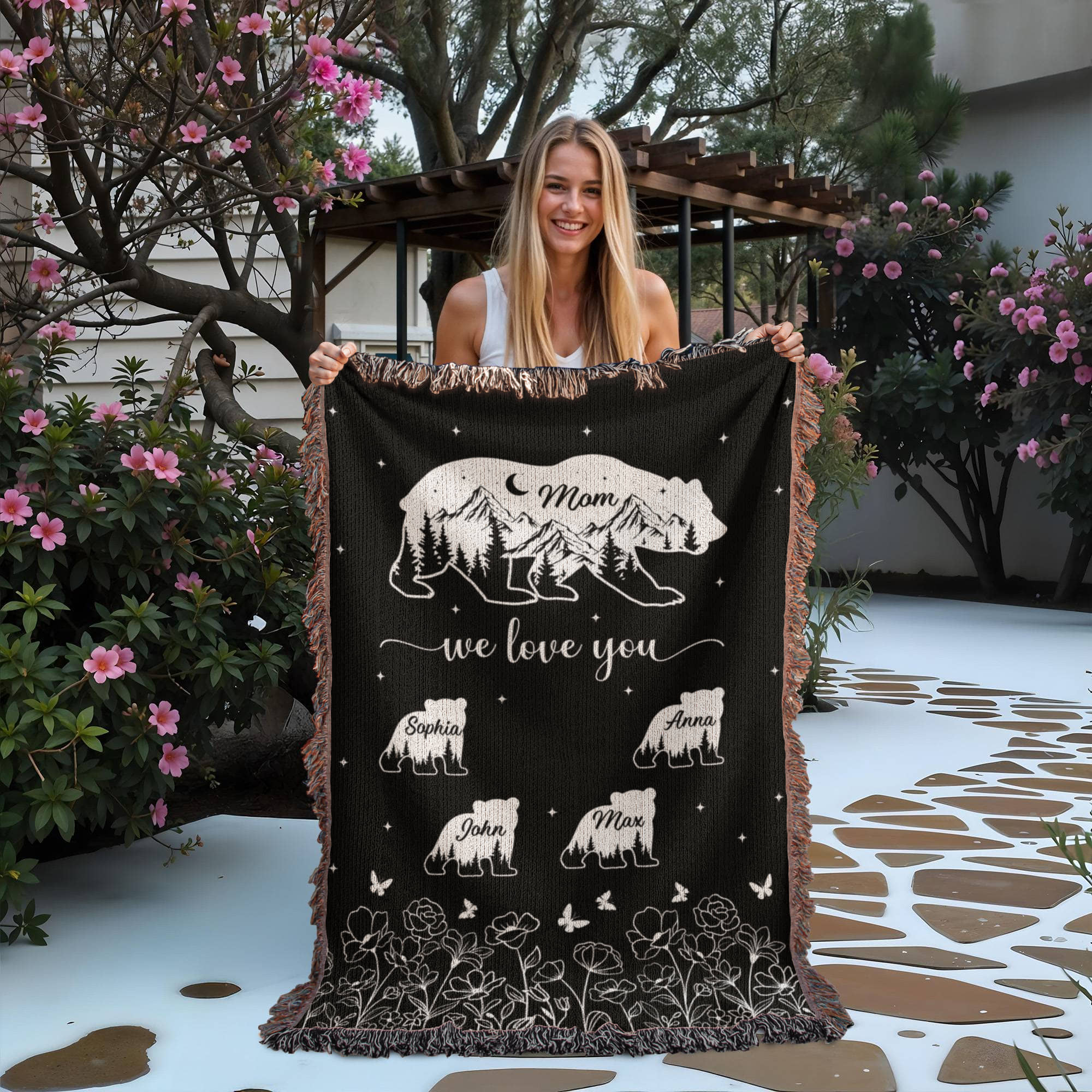 Blankets Personalized Bear Family Woven Blanket – Custom Name Mom Bear Throw, We Love You Gift from Kids Personalized Bear Family Woven Blanket – Custom Name Mom Bear Throw, We Love You Gift from Kids