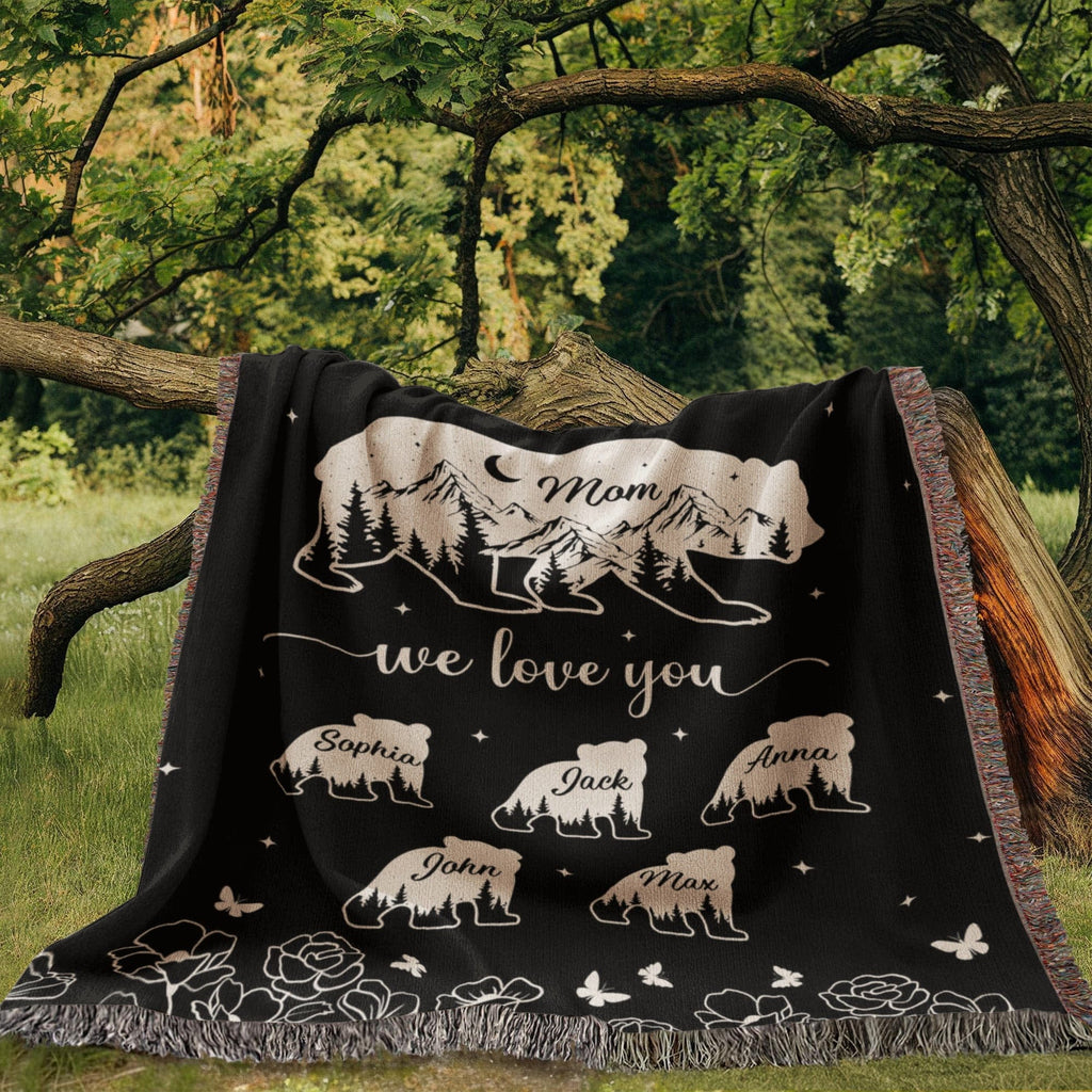Blankets Personalized Bear Family Woven Blanket – Custom Name Mom Bear Throw, We Love You Gift from Kids Personalized Bear Family Woven Blanket – Custom Name Mom Bear Throw, We Love You Gift from Kids