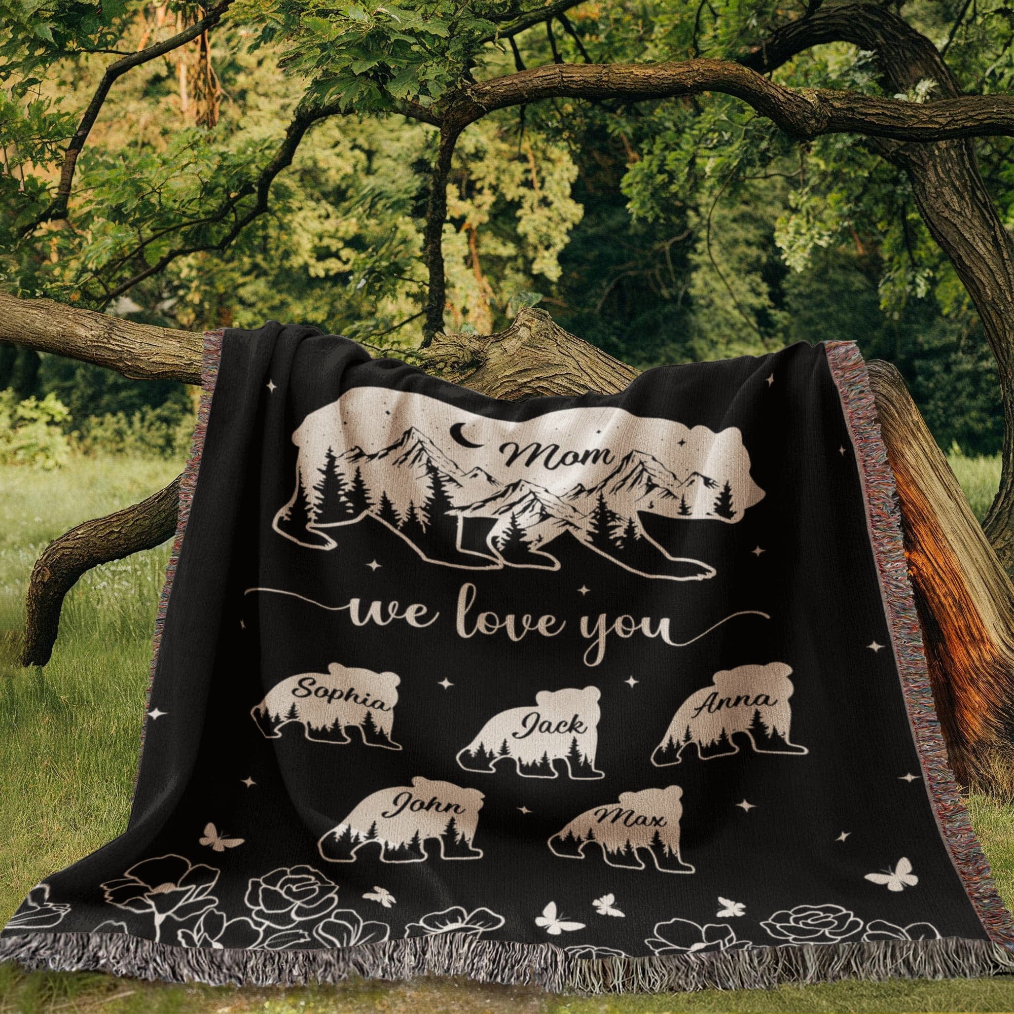 Blankets Personalized Bear Family Woven Blanket – Custom Name Mom Bear Throw, We Love You Gift from Kids Personalized Bear Family Woven Blanket – Custom Name Mom Bear Throw, We Love You Gift from Kids