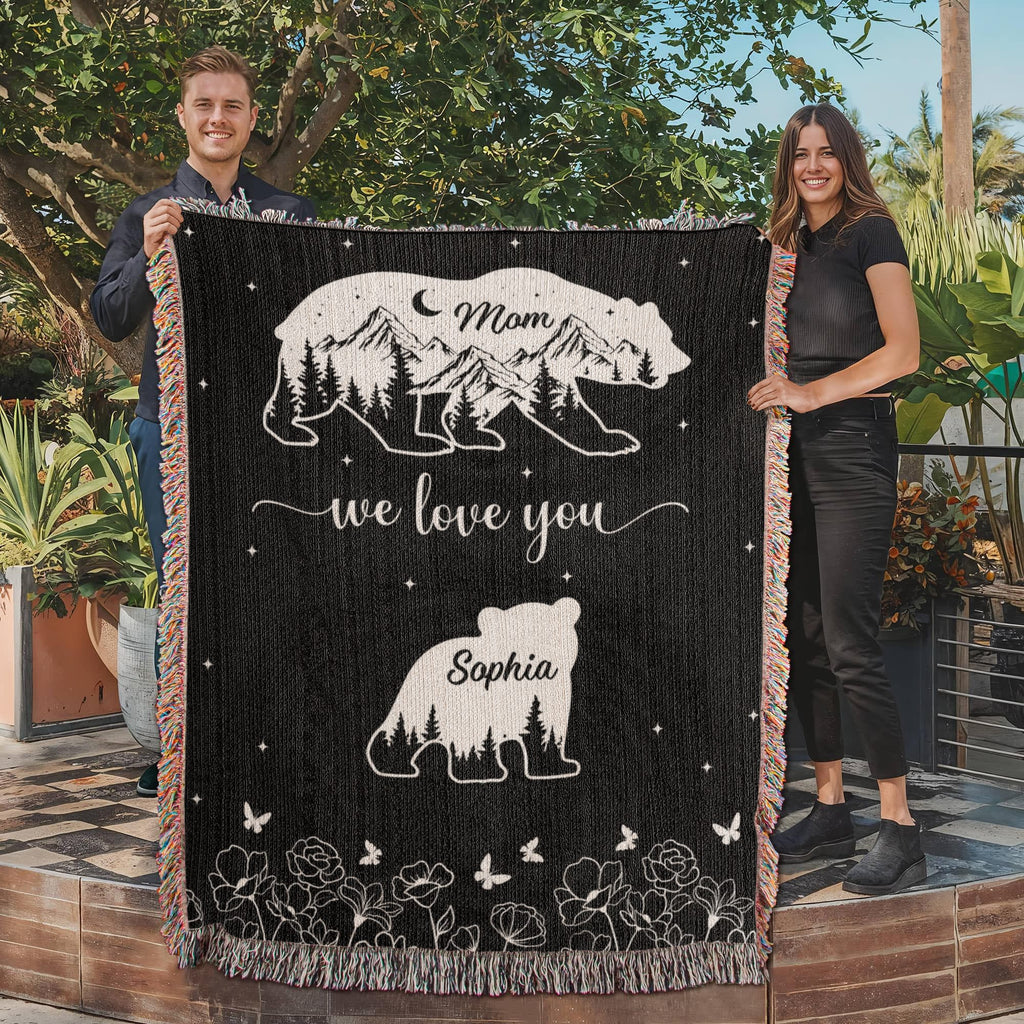 Blankets Personalized Bear Family Woven Blanket – Custom Name Mom Bear Throw, We Love You Gift from Kids Personalized Bear Family Woven Blanket – Custom Name Mom Bear Throw, We Love You Gift from Kids