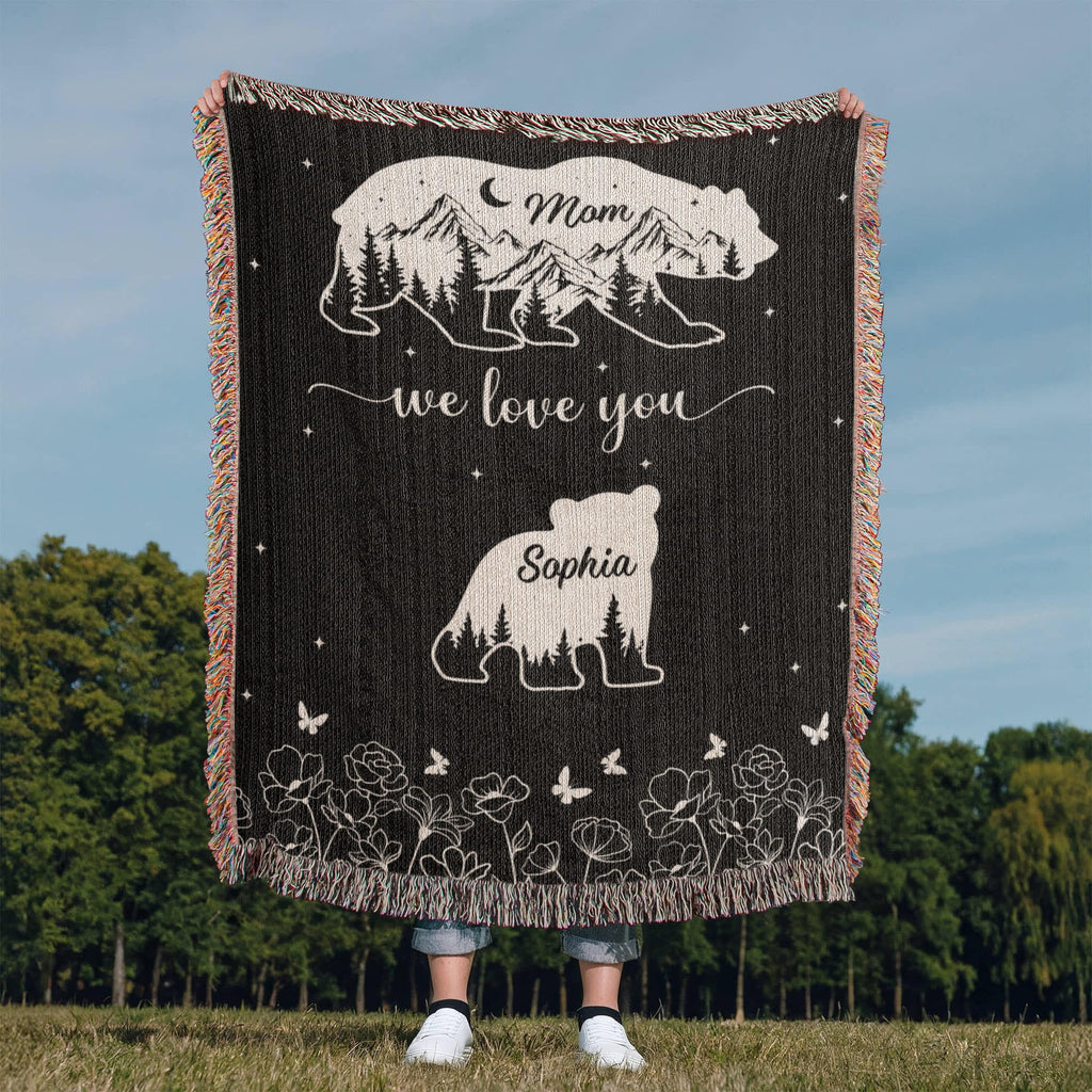 Blankets Personalized Bear Family Woven Blanket – Custom Name Mom Bear Throw, We Love You Gift from Kids Personalized Bear Family Woven Blanket – Custom Name Mom Bear Throw, We Love You Gift from Kids