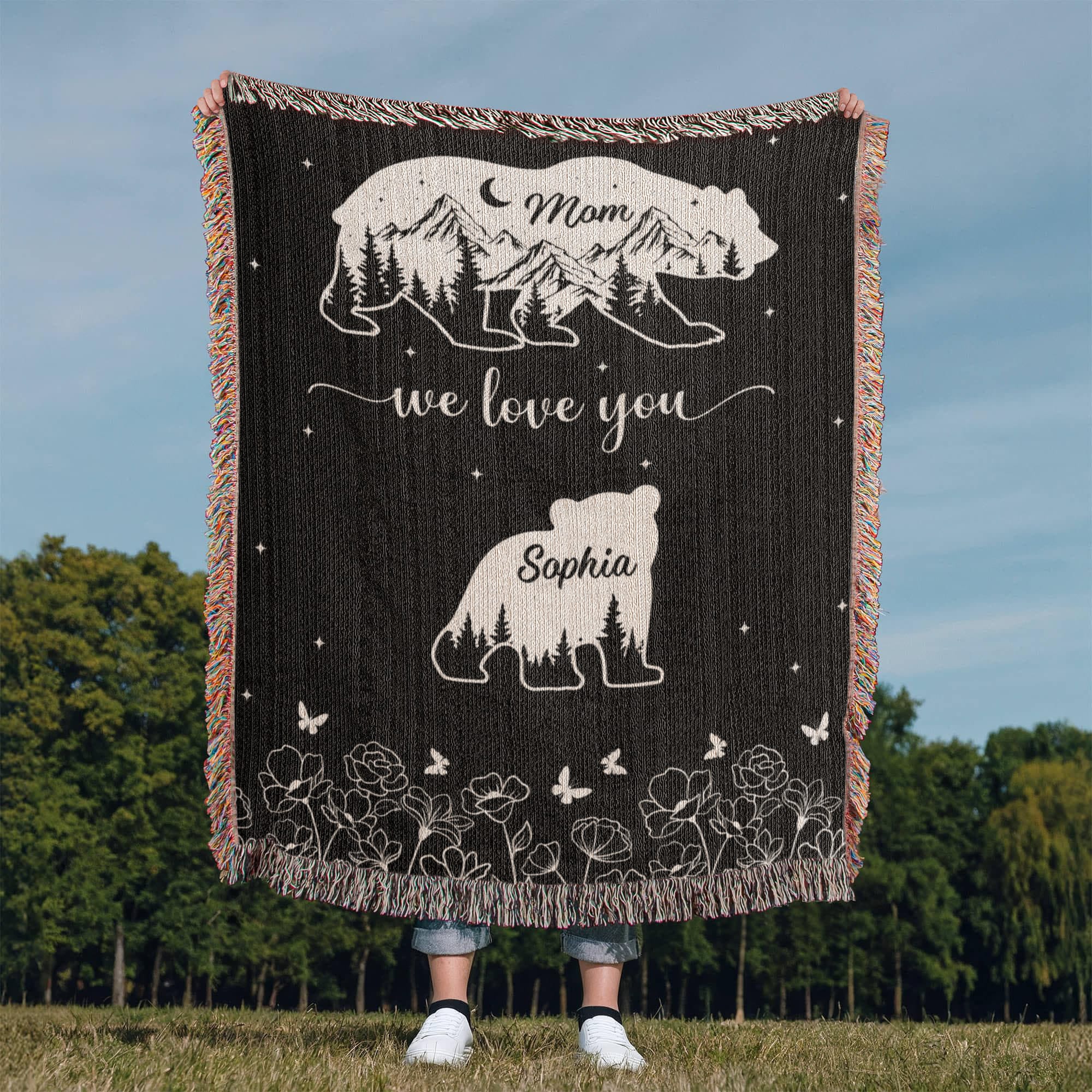 Blankets Personalized Bear Family Woven Blanket – Custom Name Mom Bear Throw, We Love You Gift from Kids Personalized Bear Family Woven Blanket – Custom Name Mom Bear Throw, We Love You Gift from Kids