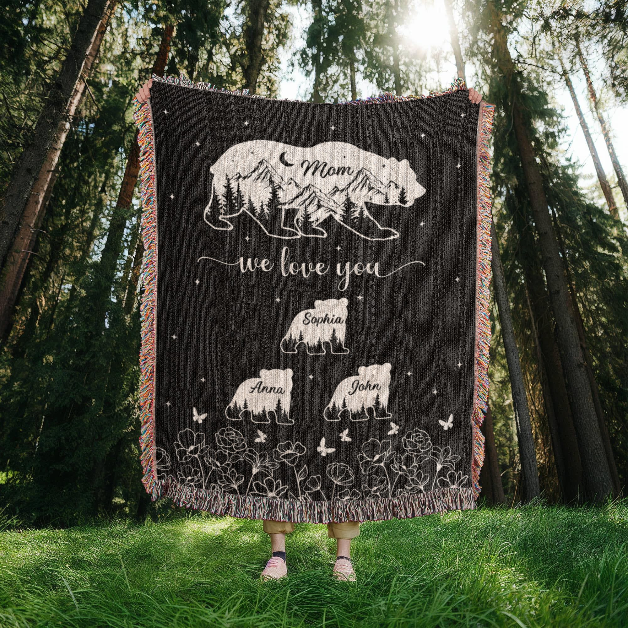 Blankets Personalized Bear Family Woven Blanket – Custom Name Mom Bear Throw, We Love You Gift from Kids Personalized Bear Family Woven Blanket – Custom Name Mom Bear Throw, We Love You Gift from Kids