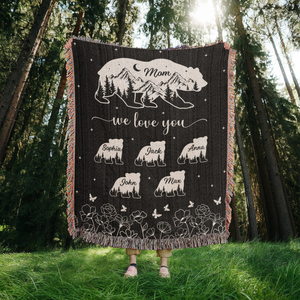 Blankets Personalized Bear Family Woven Blanket – Custom Name Mom Bear Throw, We Love You Gift from Kids Personalized Bear Family Woven Blanket – Custom Name Mom Bear Throw, We Love You Gift from Kids
