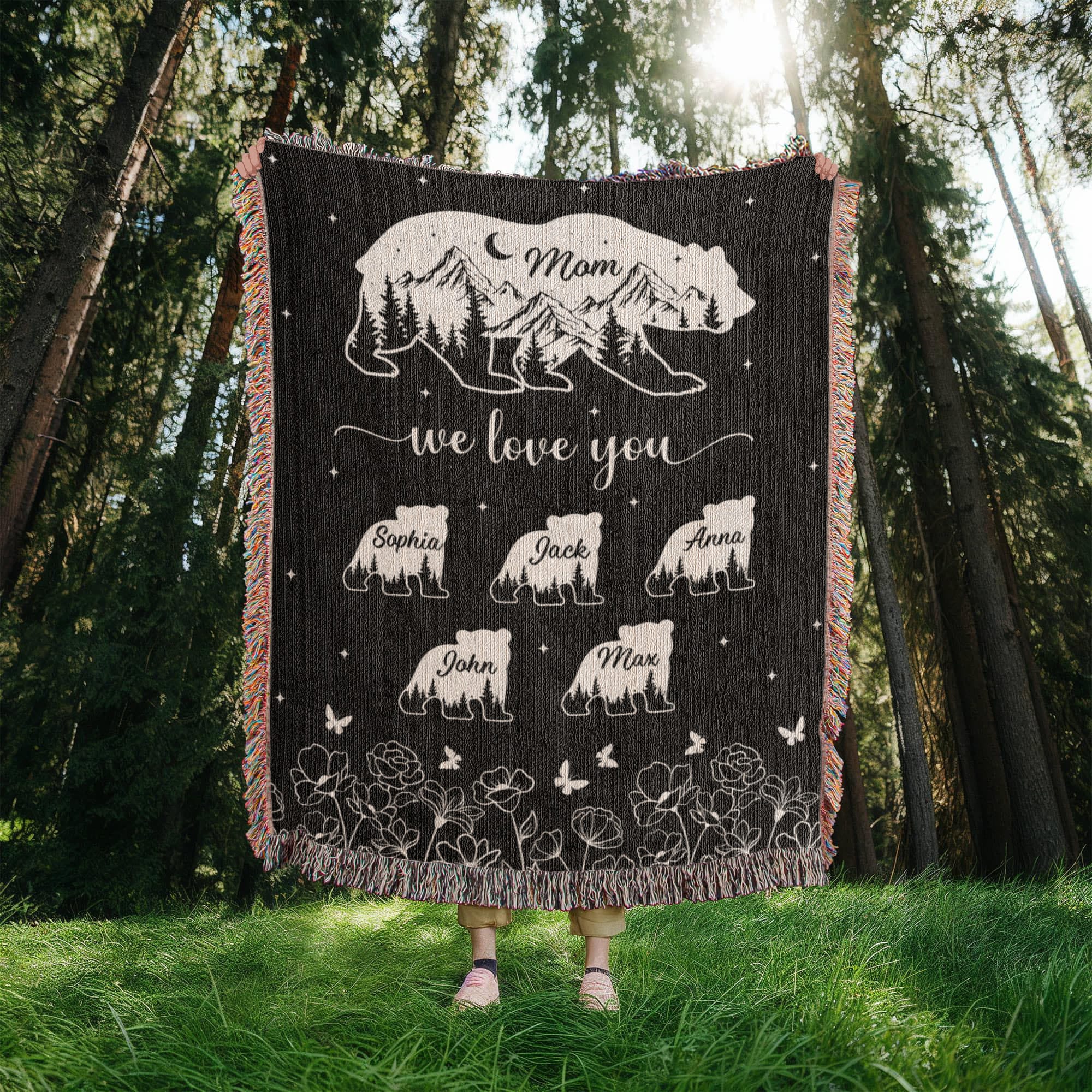 Blankets Personalized Bear Family Woven Blanket – Custom Name Mom Bear Throw, We Love You Gift from Kids Personalized Bear Family Woven Blanket – Custom Name Mom Bear Throw, We Love You Gift from Kids
