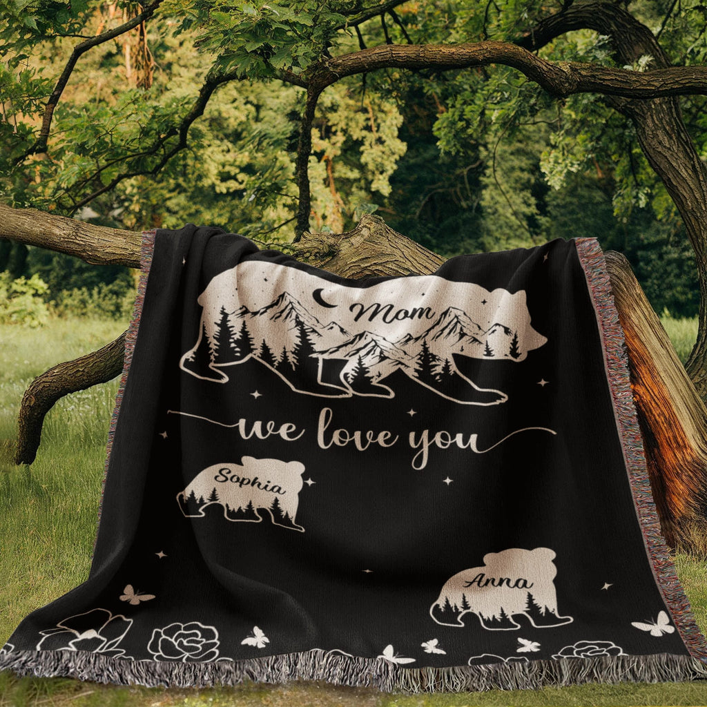 Blankets Personalized Bear Family Woven Blanket – Custom Name Mom Bear Throw, We Love You Gift from Kids Personalized Bear Family Woven Blanket – Custom Name Mom Bear Throw, We Love You Gift from Kids