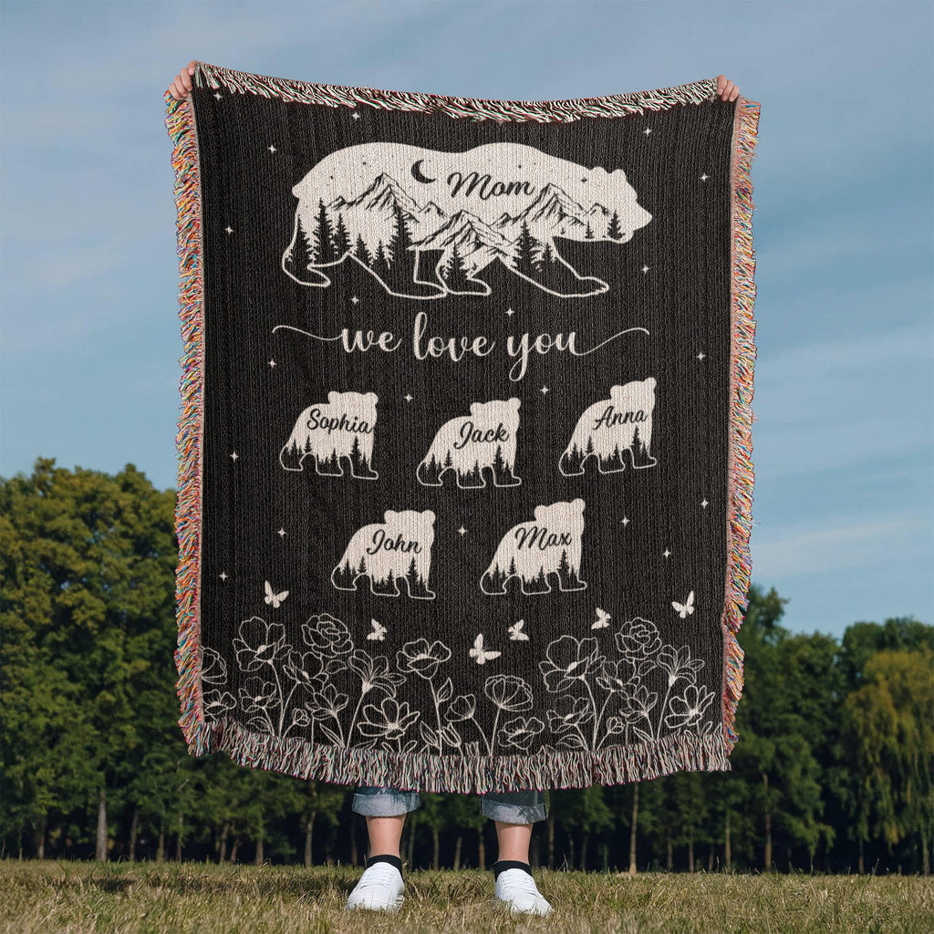 Blankets Personalized Bear Family Woven Blanket – Custom Name Mom Bear Throw, We Love You Gift from Kids Personalized Bear Family Woven Blanket – Custom Name Mom Bear Throw, We Love You Gift from Kids