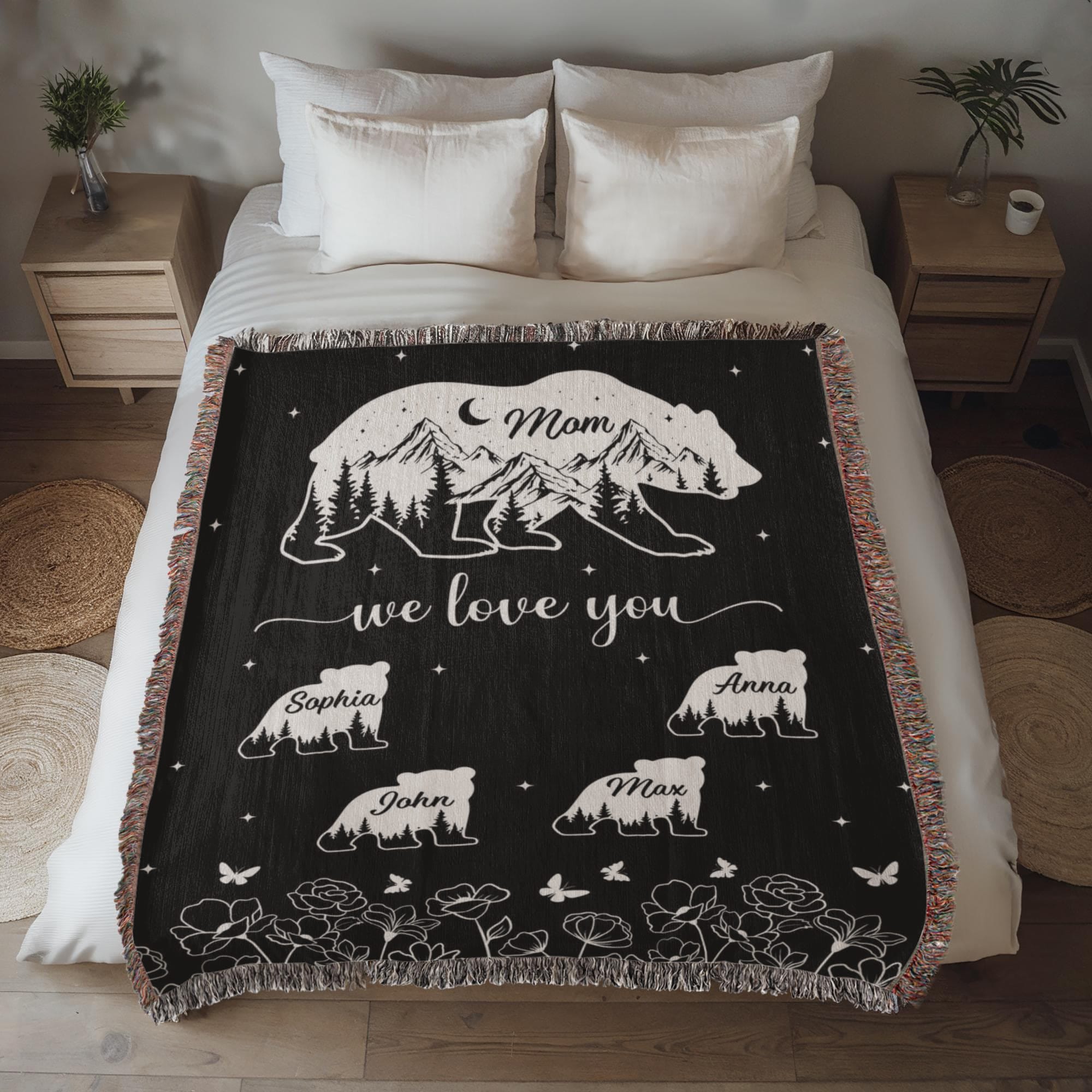Blankets Personalized Bear Family Woven Blanket – Custom Name Mom Bear Throw, We Love You Gift from Kids Personalized Bear Family Woven Blanket – Custom Name Mom Bear Throw, We Love You Gift from Kids