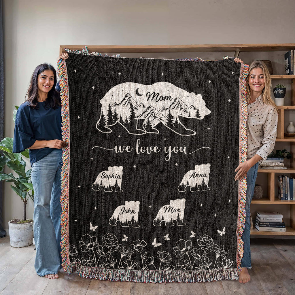 Blankets Personalized Bear Family Woven Blanket – Custom Name Mom Bear Throw, We Love You Gift from Kids Personalized Bear Family Woven Blanket – Custom Name Mom Bear Throw, We Love You Gift from Kids