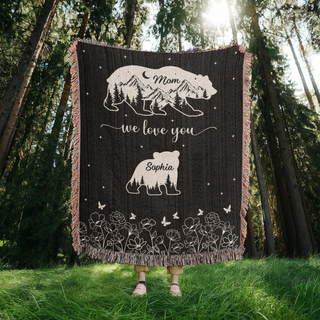 Blankets Personalized Bear Family Woven Blanket – Custom Name Mom Bear Throw, We Love You Gift from Kids Personalized Bear Family Woven Blanket – Custom Name Mom Bear Throw, We Love You Gift from Kids