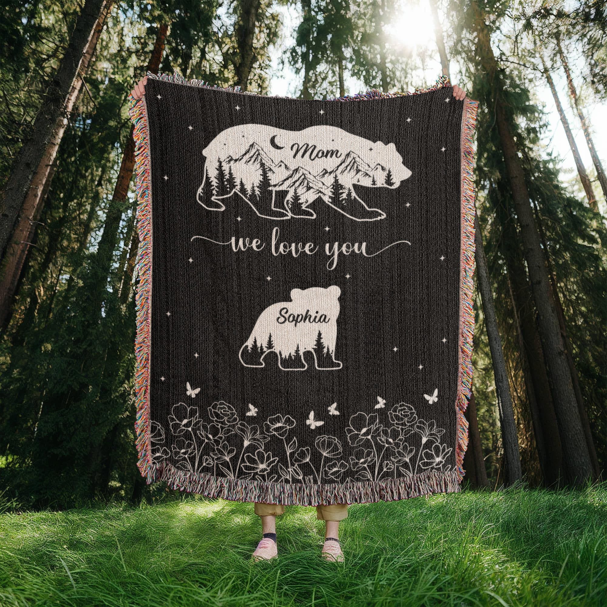 Blankets Personalized Bear Family Woven Blanket – Custom Name Mom Bear Throw, We Love You Gift from Kids Personalized Bear Family Woven Blanket – Custom Name Mom Bear Throw, We Love You Gift from Kids